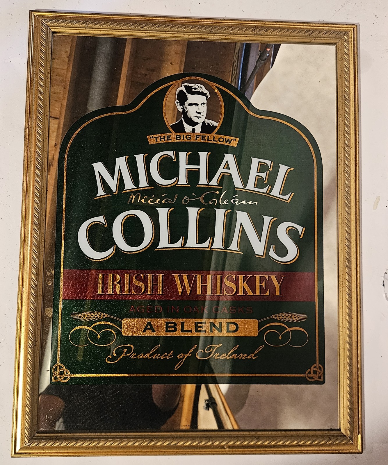 VINTAGE MICHAEL COLLINS IRISH WHISKEY MIRROR BAR SIGN 26×21\ VINTAGE MICHAEL COLLINS IRISH WHISKEY MIRROR BAR SIGN 26×21\