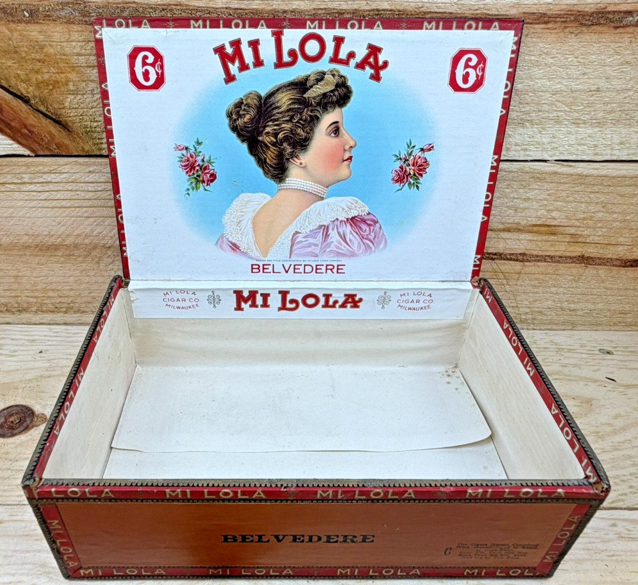CLEAN  Wood Mi Lola Cigar Box Milwaukee WI Ziebarth’s Rexall West Allis Tobacco