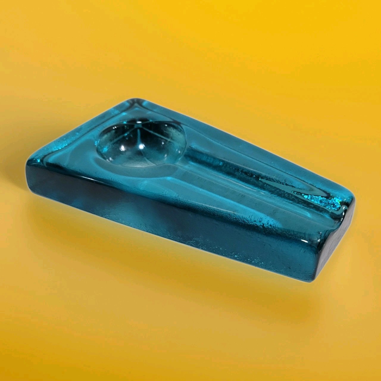 Vintage Comoy's of London Heavy Blue Glass Pipe Rest Holder Made in Italy MCM