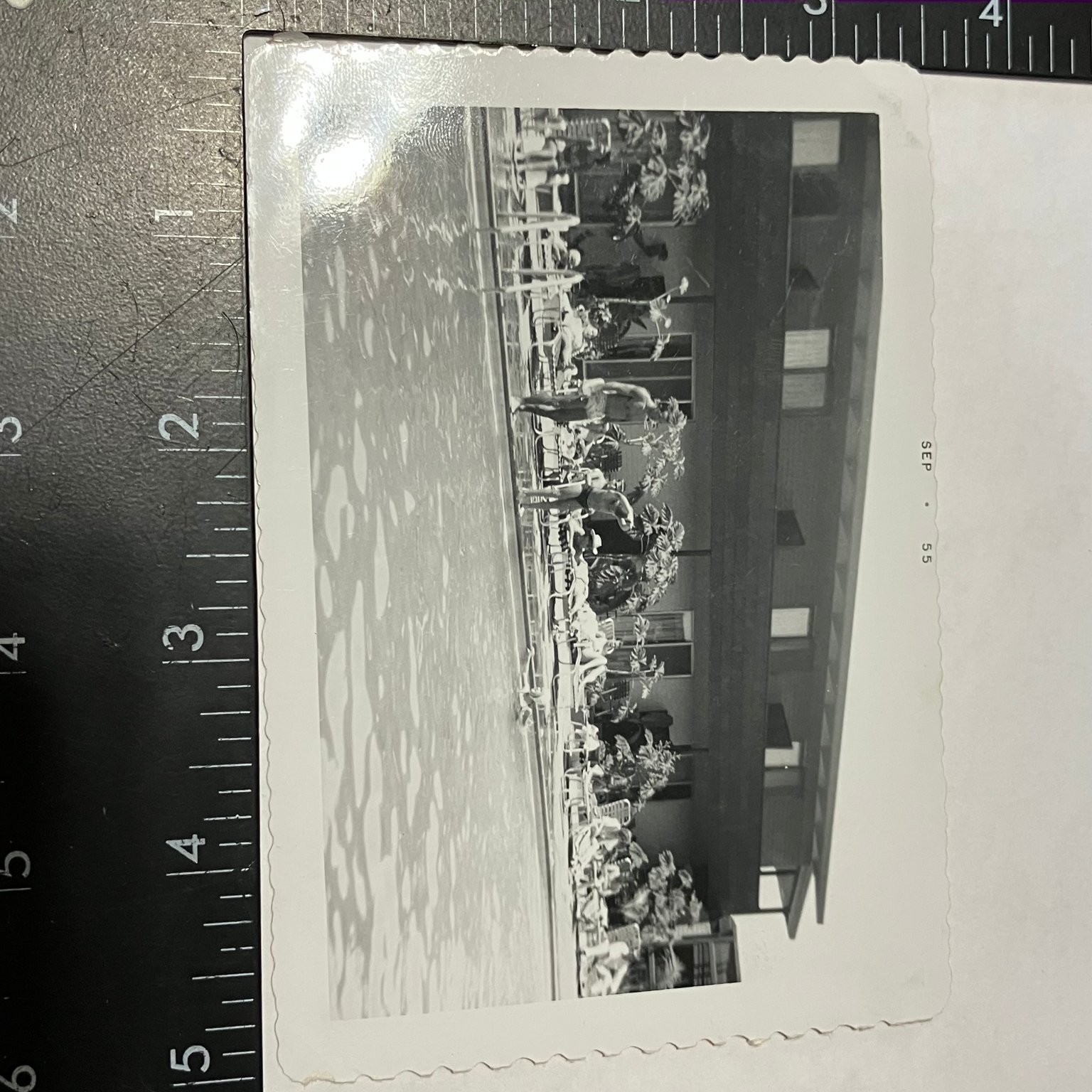 Vintage 1955 Black & White Poolside Photograph with People Lounging Vintage 1955 Black & White Poolside Photograph with People Lounging