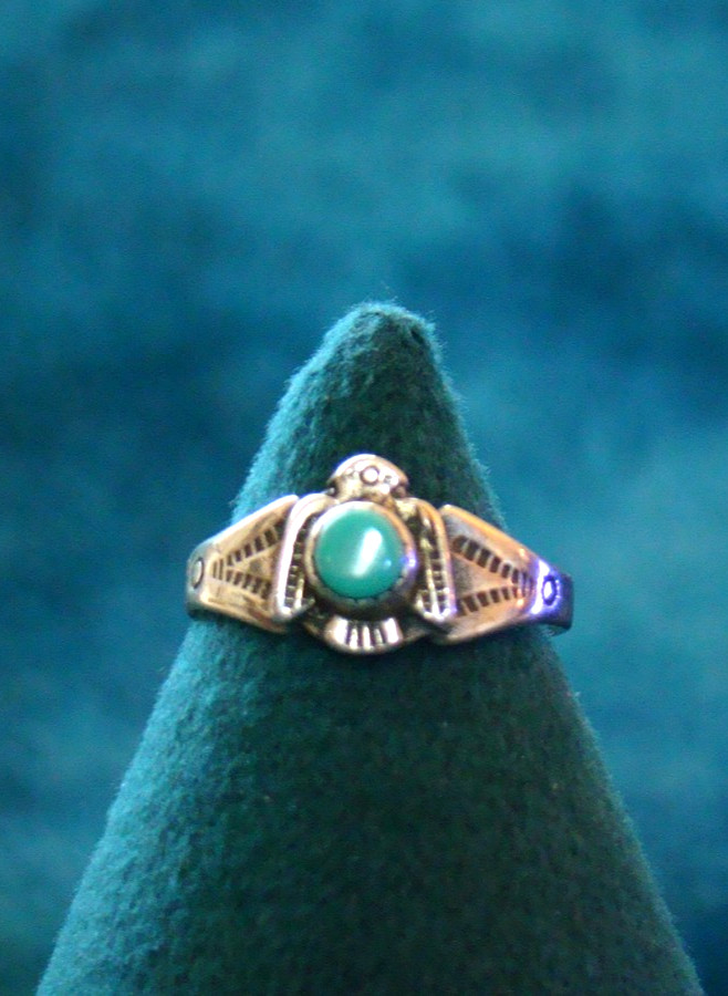 02 Vintage Sterling Navajo Turquoise Thunderbird Ring Size5.5 02 Vintage Sterling Navajo Turquoise Thunderbird Ring Size5.5