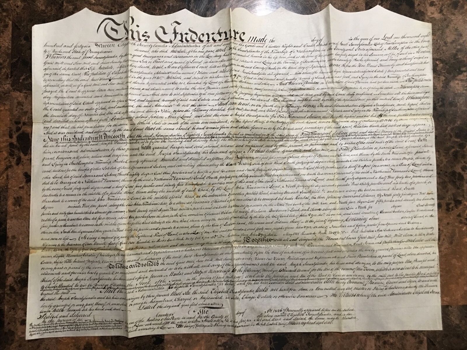 Rare Vintage Original 1846 Bucks County PA. Land Deed Indenture 19”x 23” Rare Vintage Original 1846 Bucks County PA. Land Deed Indenture 19”x 23”