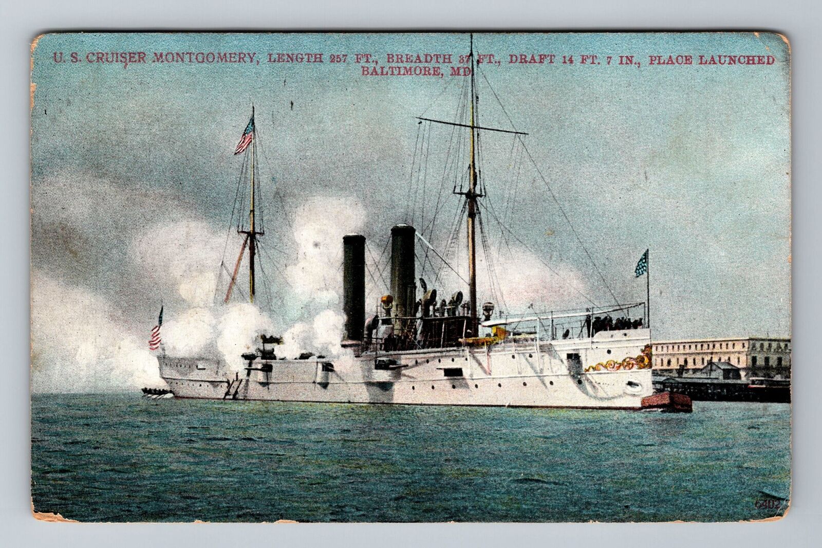 Baltimore MD-Maryland, U.S. Cruiser Montgomery, c1908, Vintage Postcard