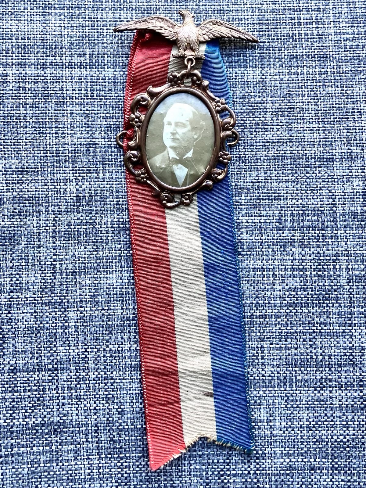 1896 William Jennings Bryan Photo Brass Shell And Eagle W/R-W-B Ribbon