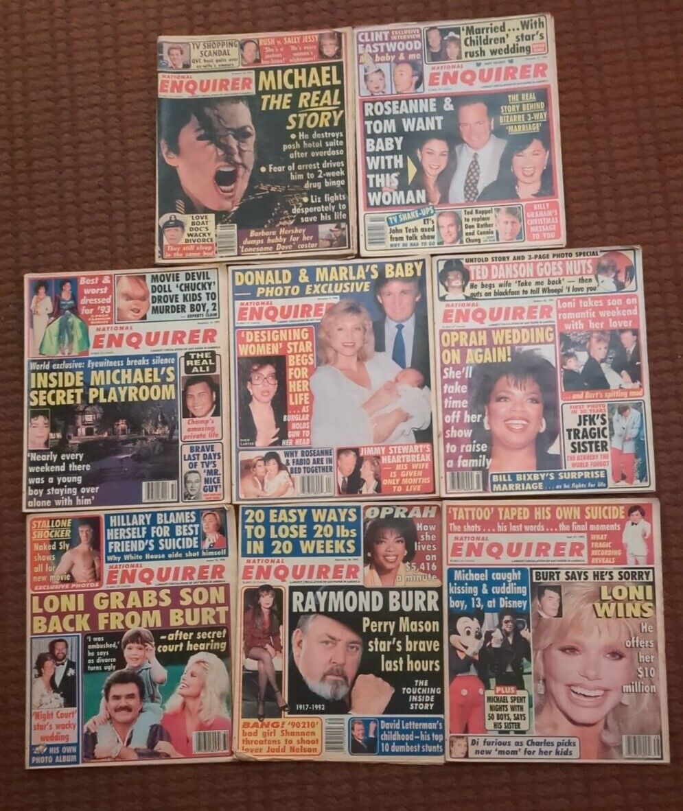 National Enquirer Lot Of 8 Vintage Aug 1993-Dec 1993 Jackson, Oprah, Loni