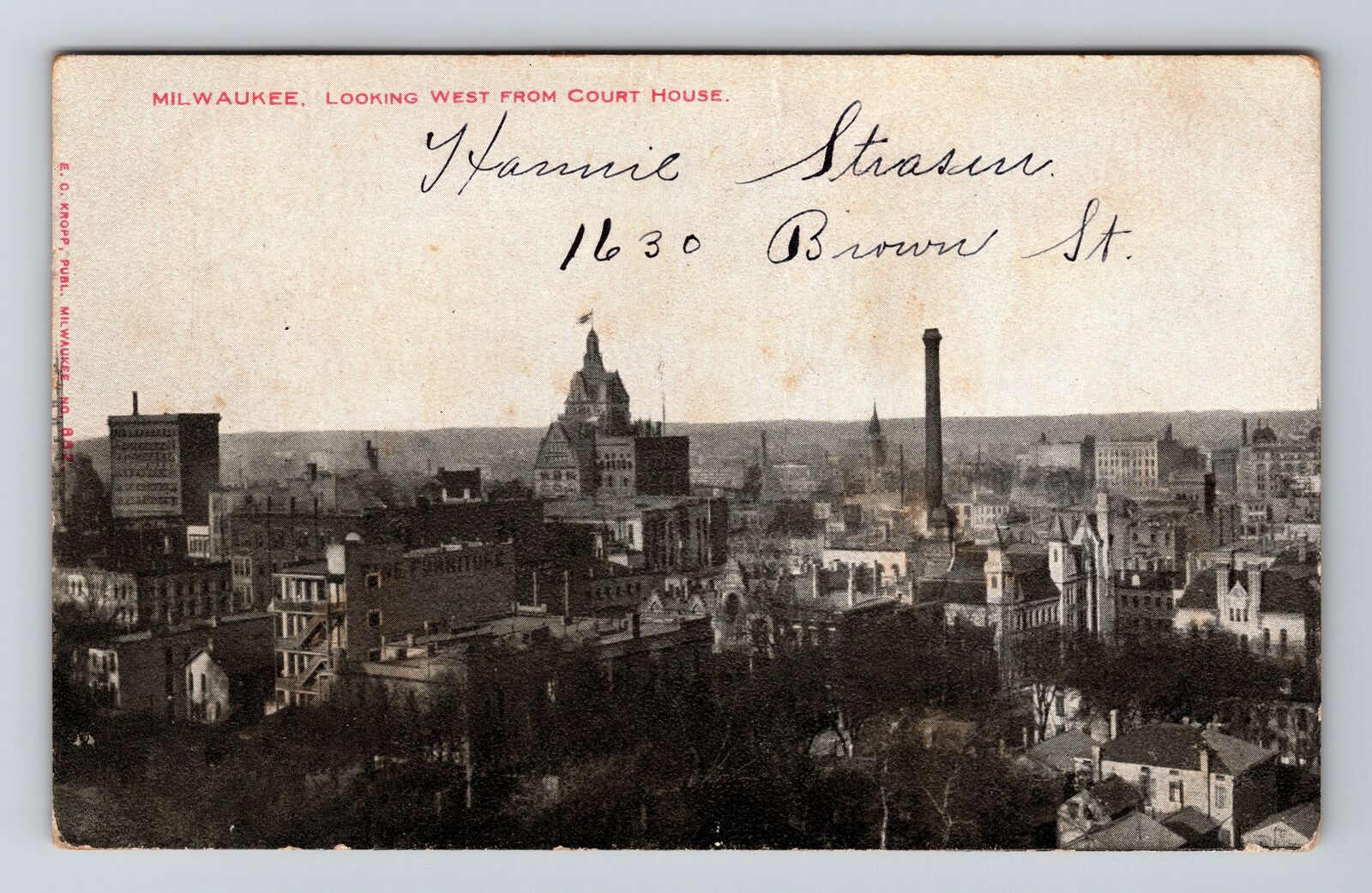 Milwaukee WI-Wisconsin, Looking West from Court House, Roofs, Vintage Postcard