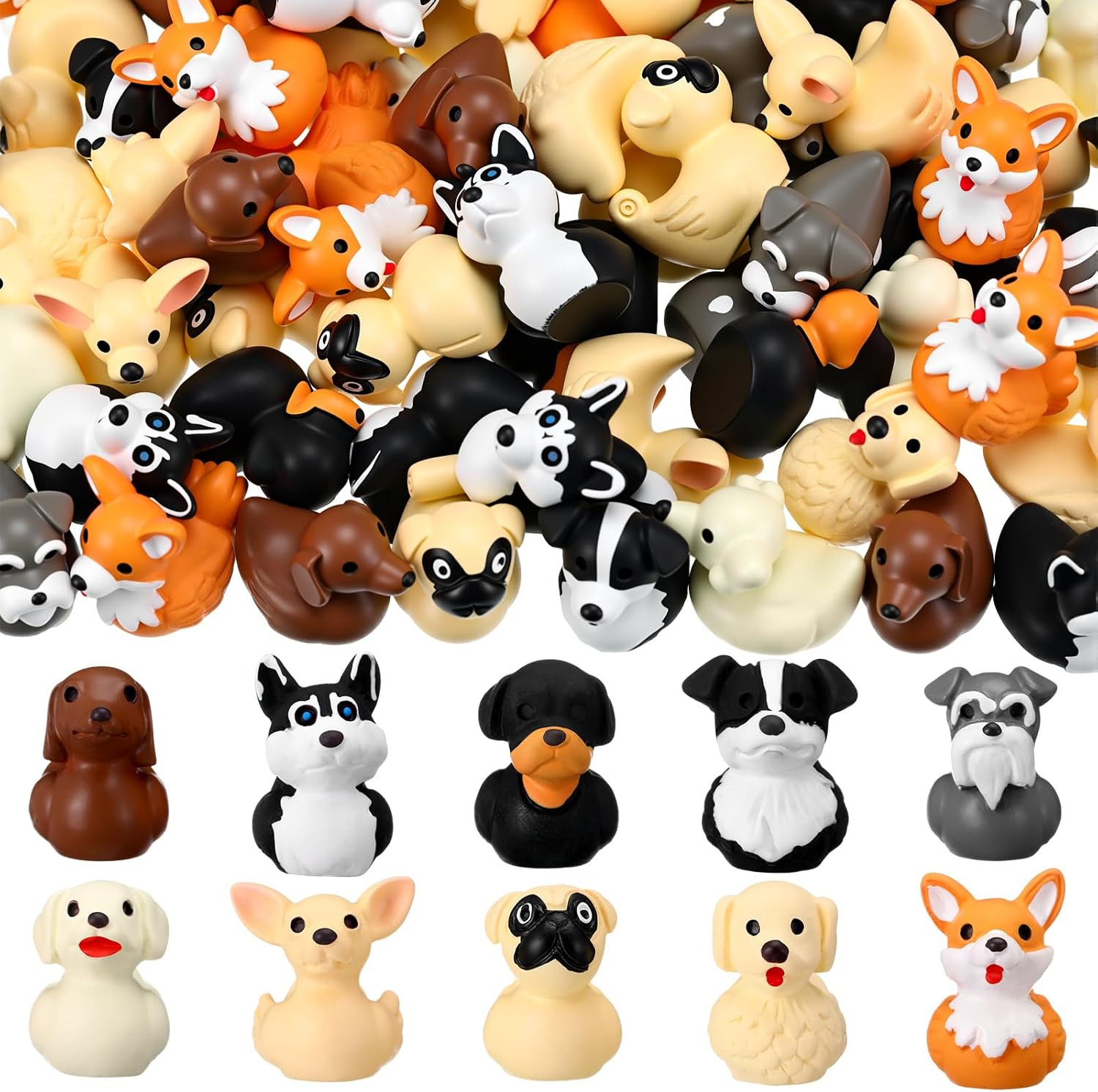 150 Pcs Mini Resin Dog Duck Golden Retriever Duck Figurine Small Random Animal S