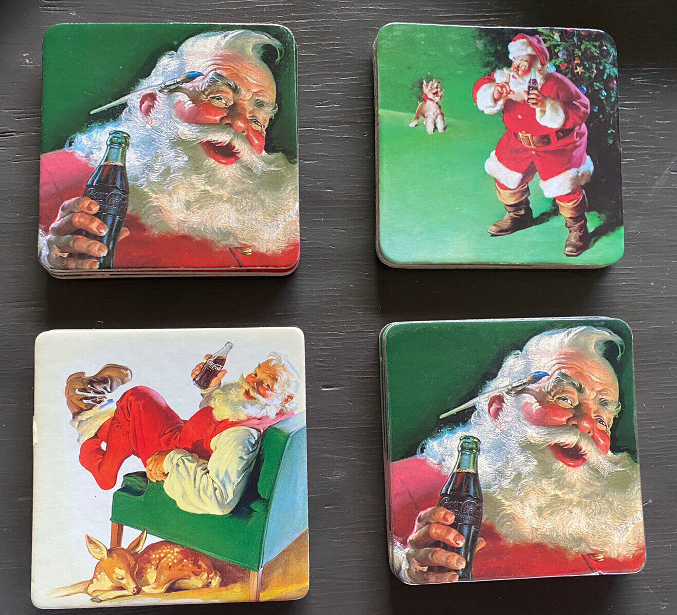 Vintage Christmas Coca Cola Coasters Set of 12 Santa Assorted Excellent