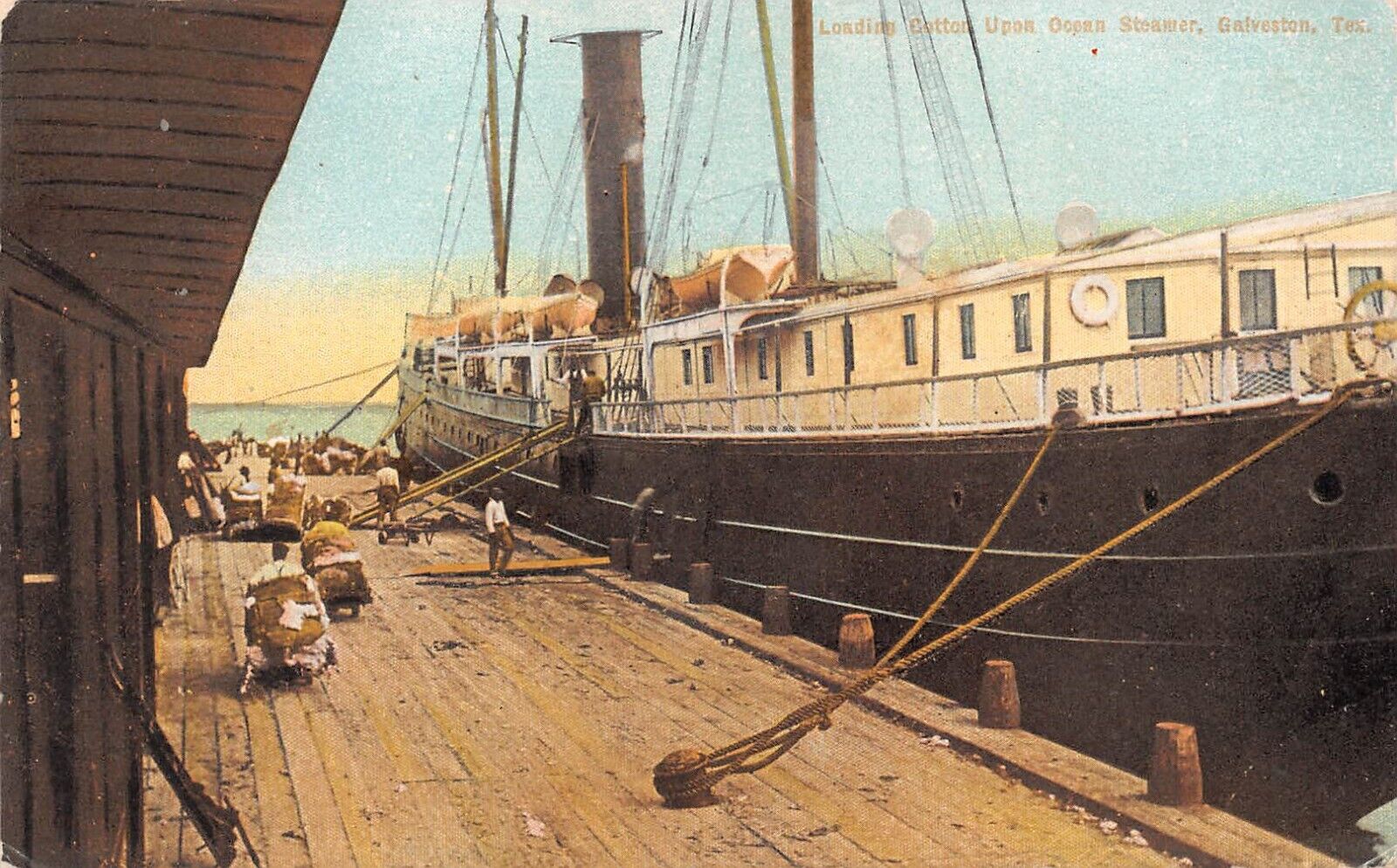Loading Cotton Upon Ocean Steamer Galveston TX Texas 1912 Postcard 4266