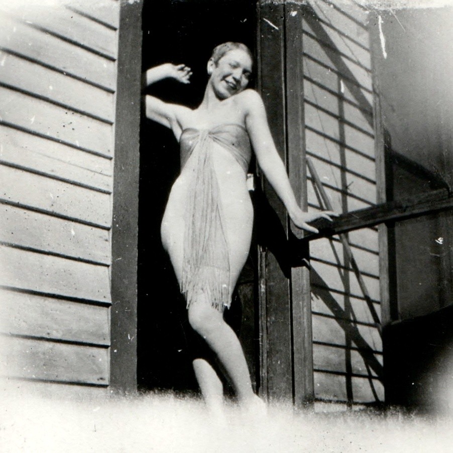 c1920s Glamour Flapper Woman Fringe Swimsuit Mini 2-1/2 c1920s Glamour Flapper Woman Fringe Swimsuit Mini 2-1/2