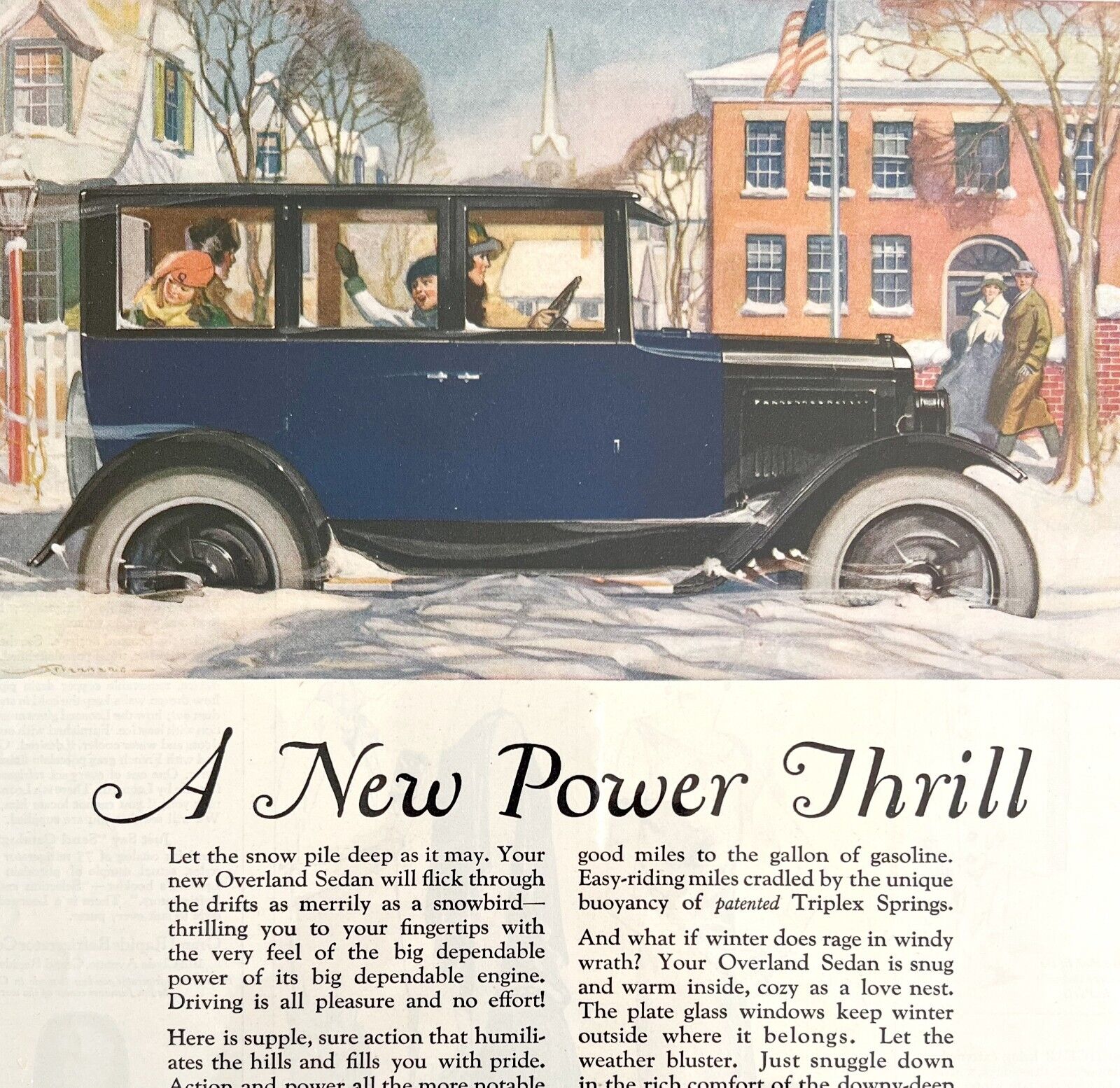Willys Overland Sedan 1924 Advertisement Lithograph Automobilia Power DWCC1