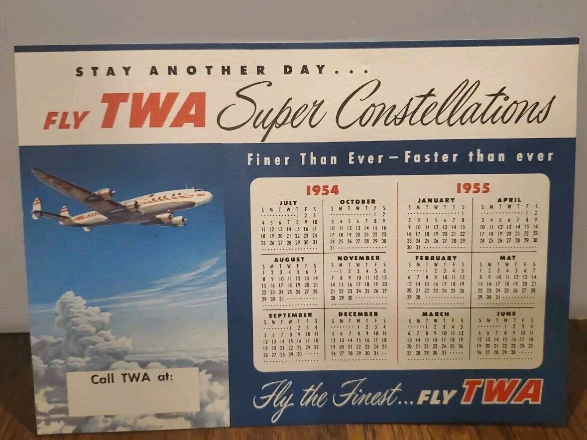 Vintage 1954-1955 TWA Airlines Super Constellations Airplane Calendar 5x7 