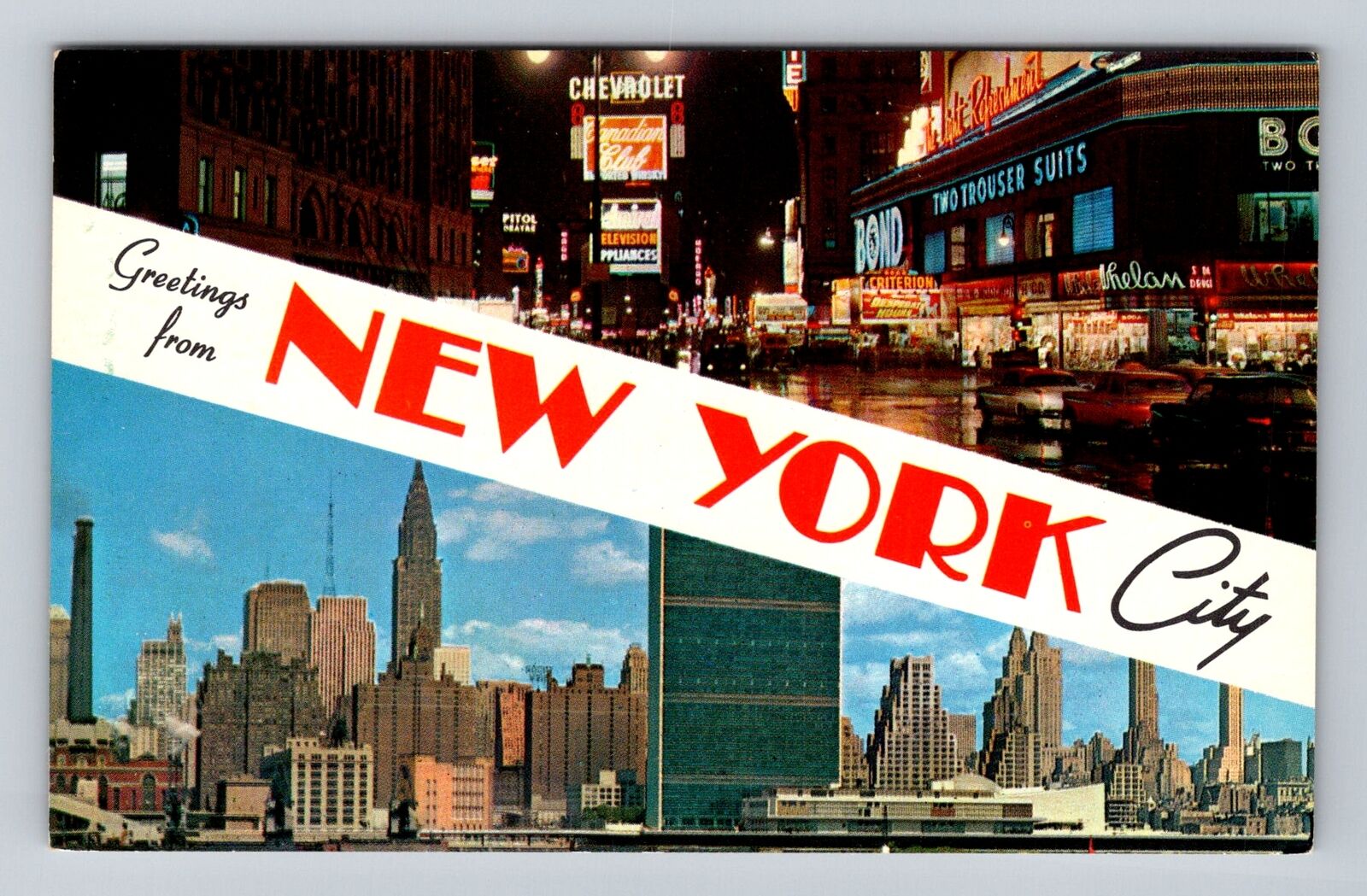 New York City NY-Banner General Greetings, City Scene, Antique Vintage Postcard