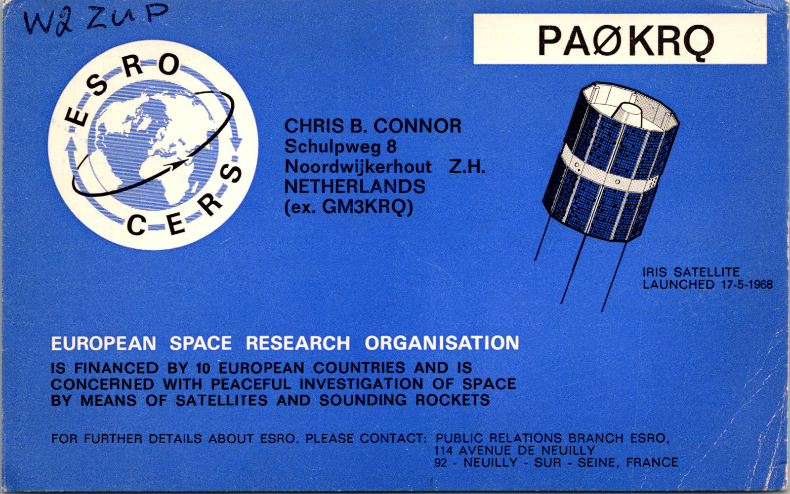 1971 QSL Card Radio PA0KRQ European Space Research CERS Amateur Ham Postcard
