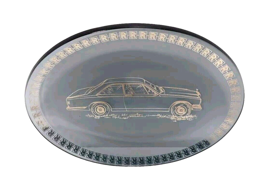 Rare 1980s Rolls Royce Car Dealer Gift Smoke Glass Plate Dish 22k Gold Camargue