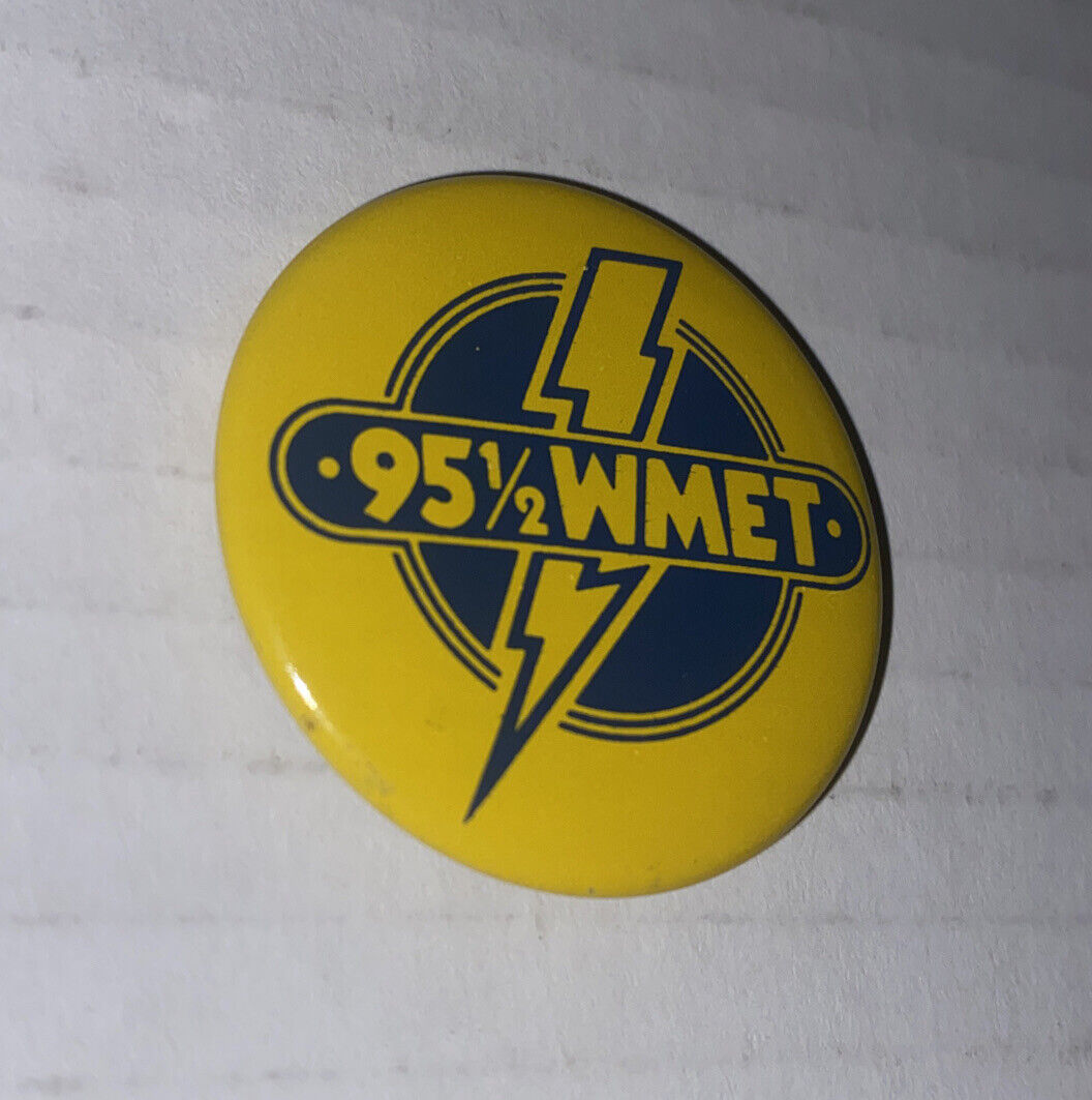 Vintage 1980s WMET Chicago Rock Radio Pin Button Pinback 95.5 FM Yellow Blue