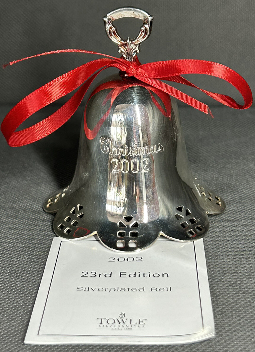 Towle 2002 Pierced Silver Plate Christmas Bell 23rd Edition New With Tags & Box Towle 2002 Pierced Silver Plate Christmas Bell 23rd Edition New With Tags & Box