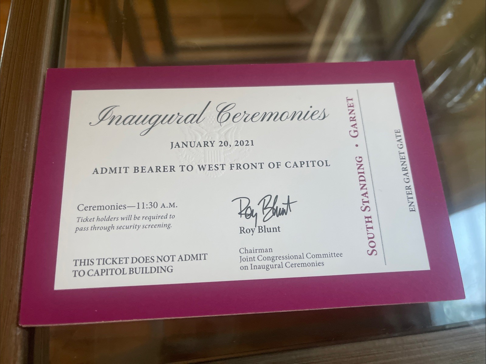 2021 Joe Biden Kamala Harris Inauguration Ticket Standing Garnet