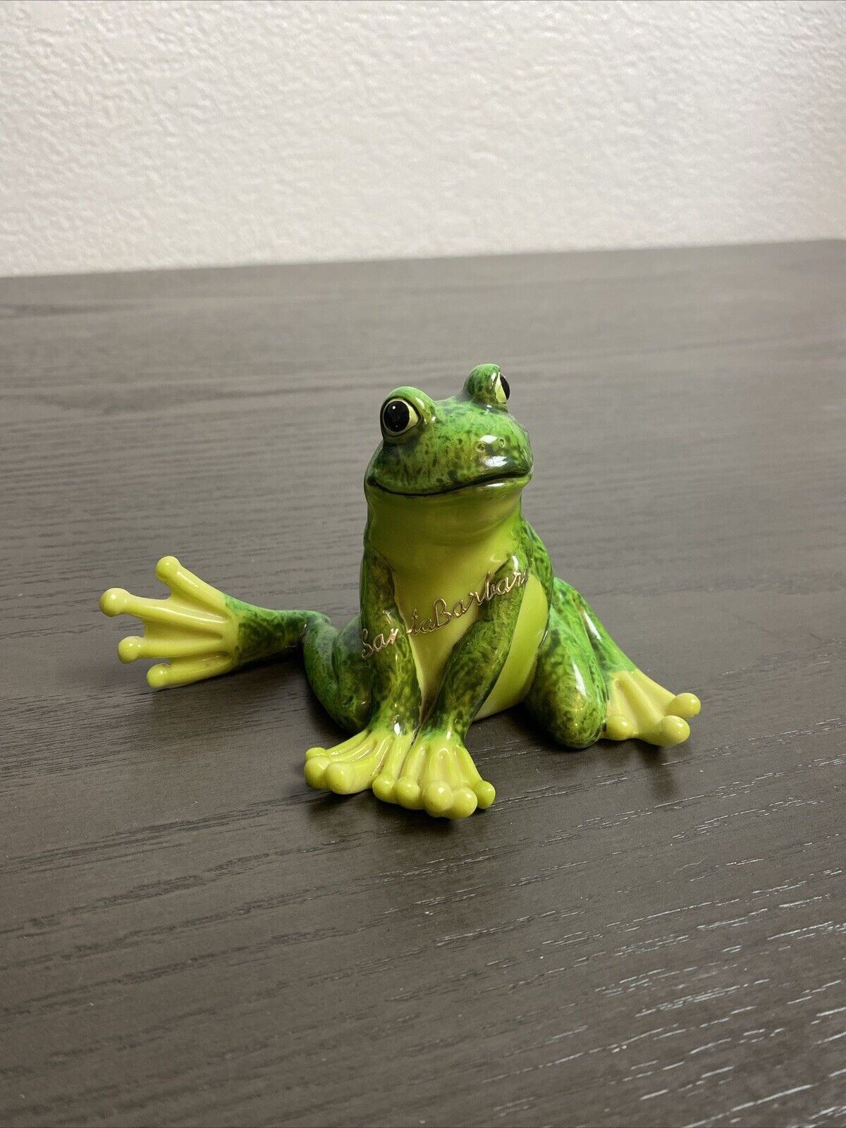 Vintage Miniature Green Ceramic Sitting Frog Figurine Statue Santa Barbra