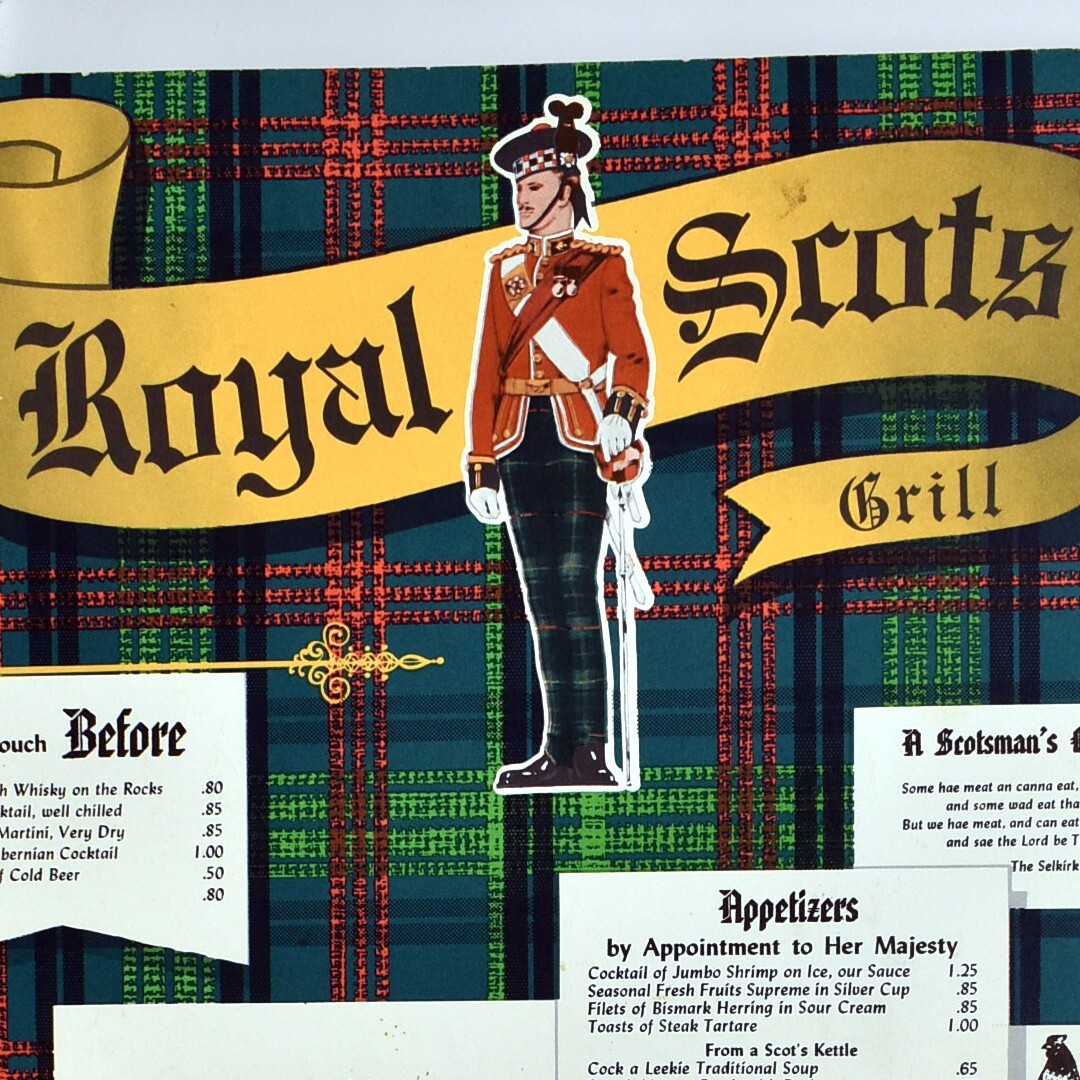 1950s The Royal Scots Grill Menu Belmont Plaza Hotel Lexington Avenue New York