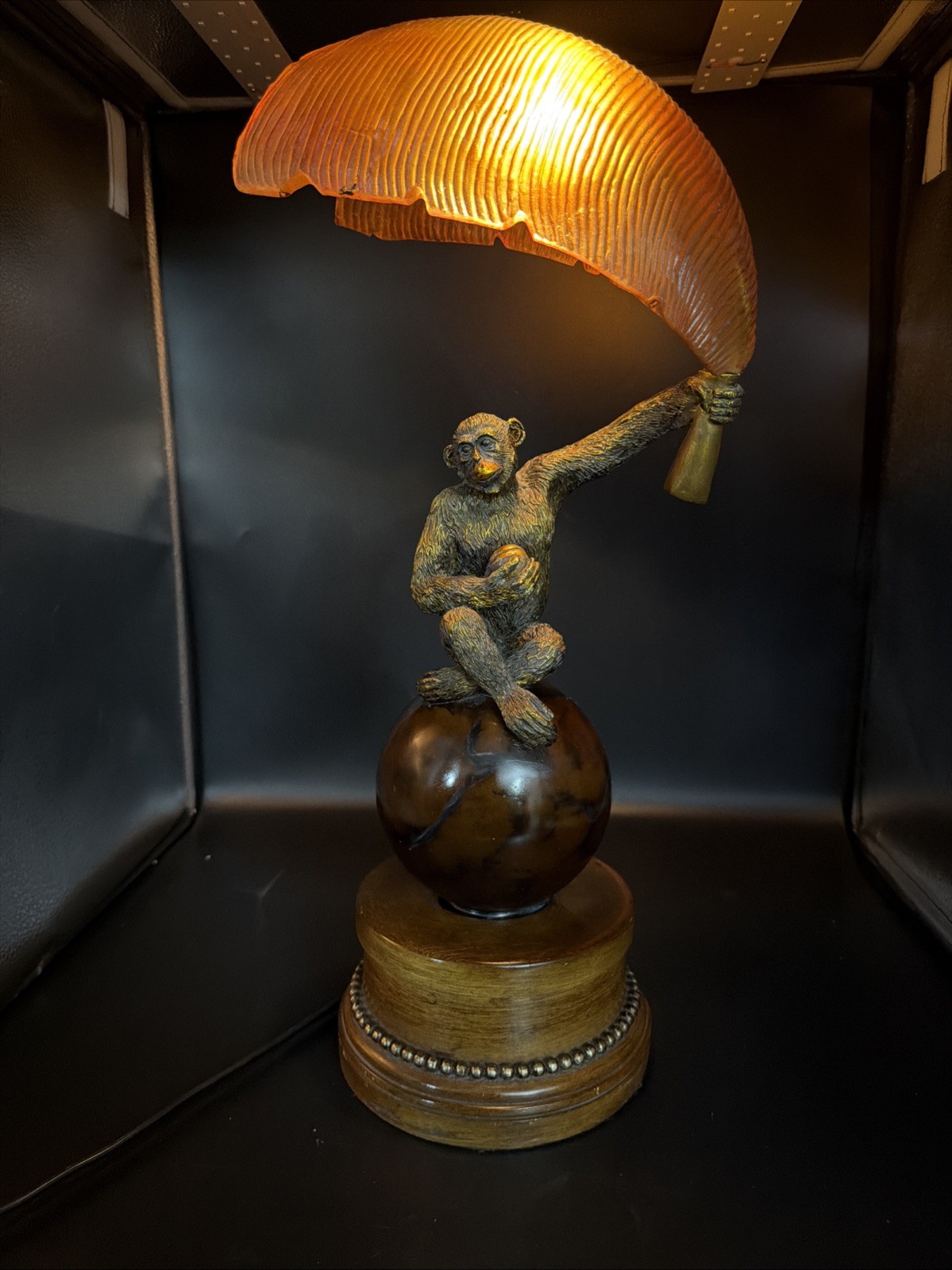 Maitland Smith ?   Monkey lamp with Palm Leaf Shade READ Reproduction? Very Cool