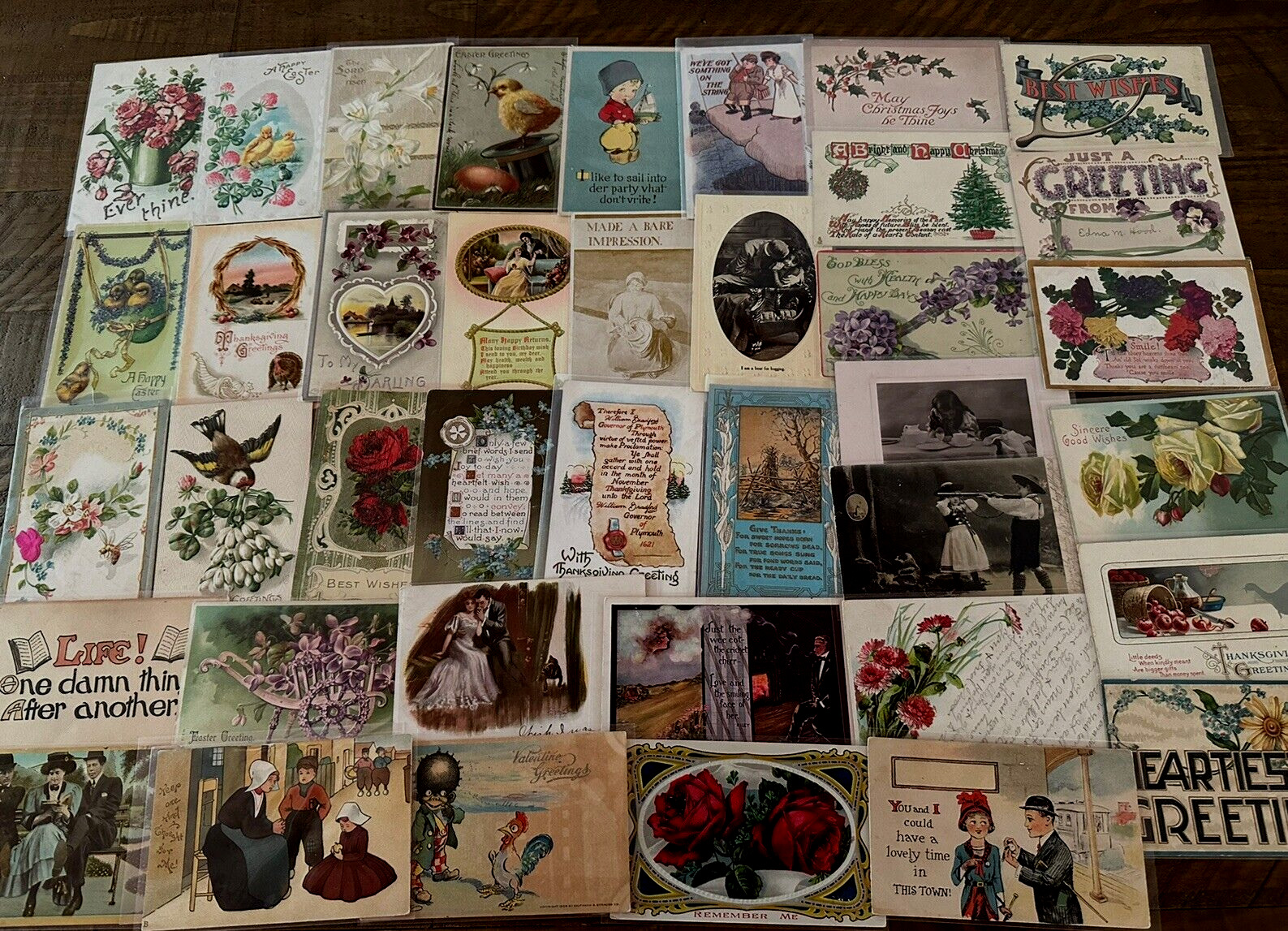 ~Lot of 43 Antique 1900's~Mixed Topics Greetings Postcards~All with stamps-k241