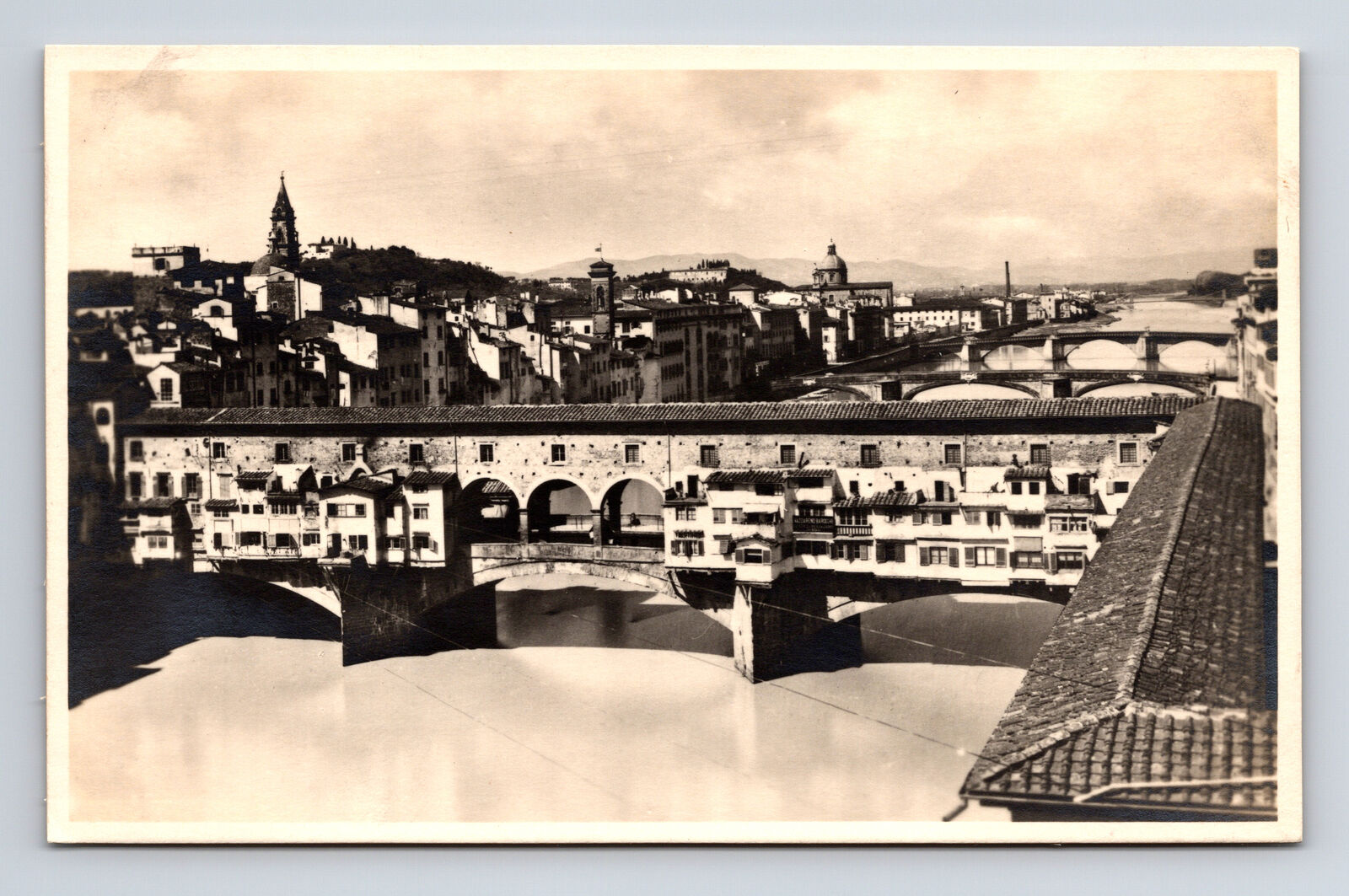 RPPC View of the River Arno Three Bridges Ponte Vecchio Florence Italy Postcard