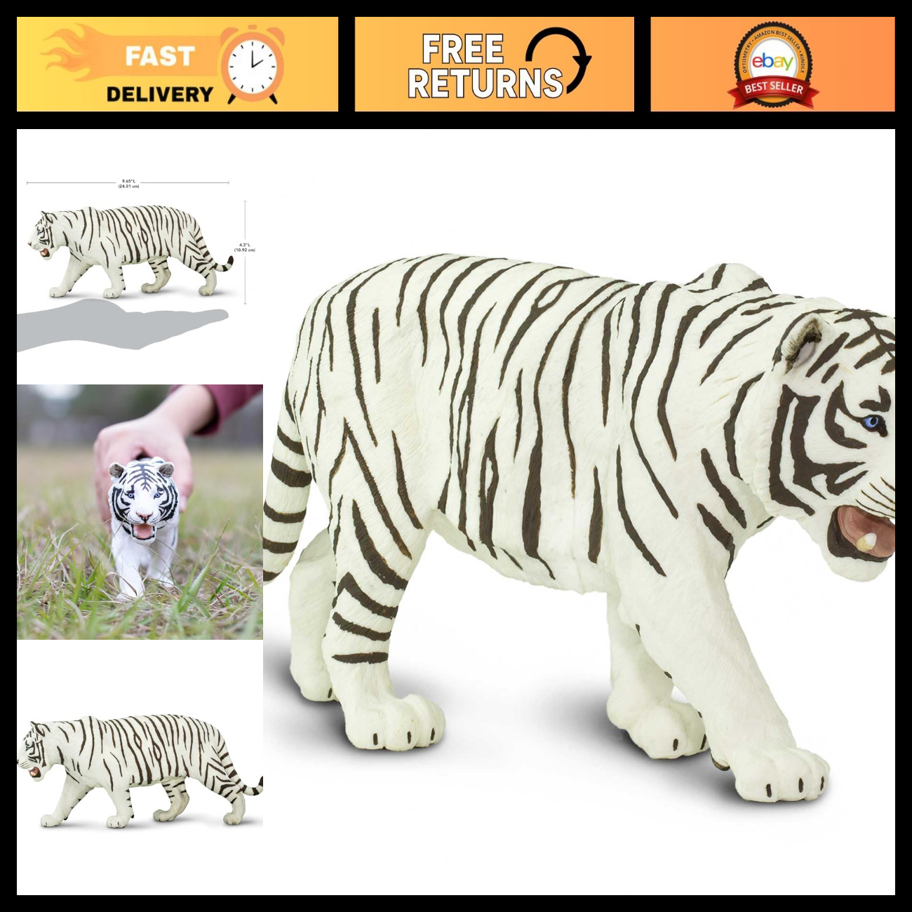Realistic White Siberian Tiger Toy - 10