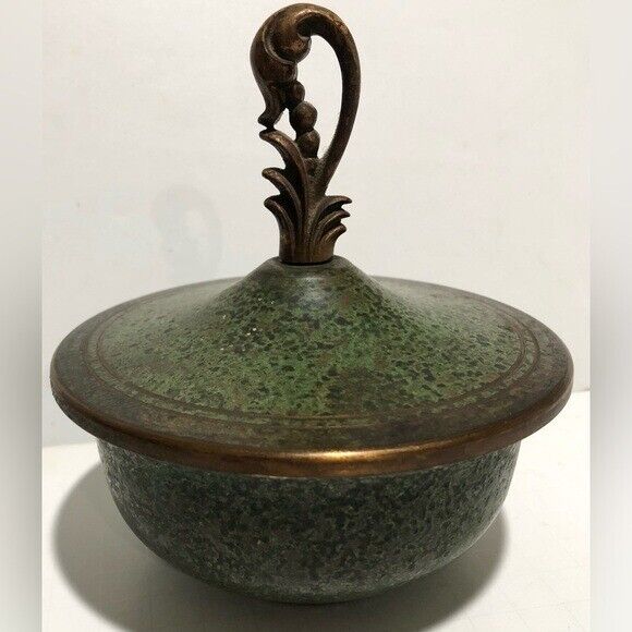 Antique Vintage Green Verdigris Enamel Bronze Cover Bowl Carl Sorensen Art Deco