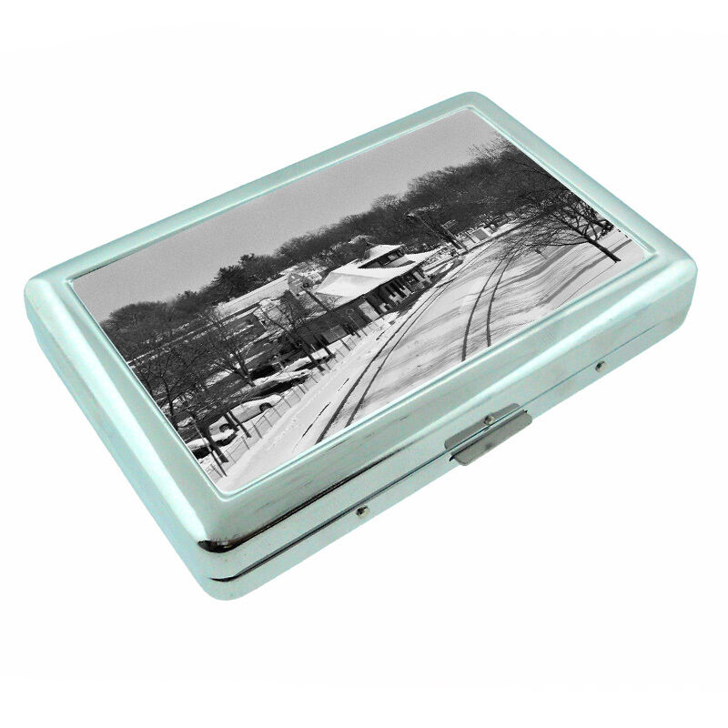 Vintage Train Stations D14 Silver Metal Cigarette Case RFID Protection Wallet 