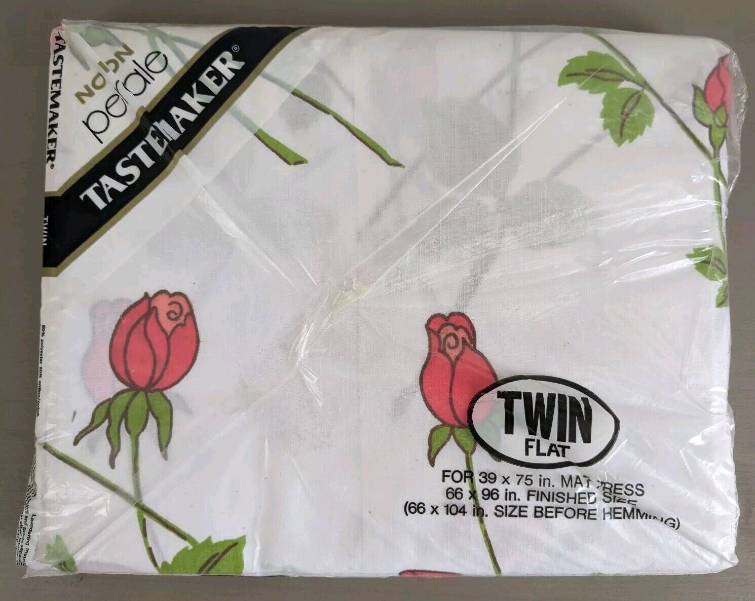 NEW Vtg Tastemaker Pink Empress Rose Bud Twin Flat Sheet Floral Percale USA Made
