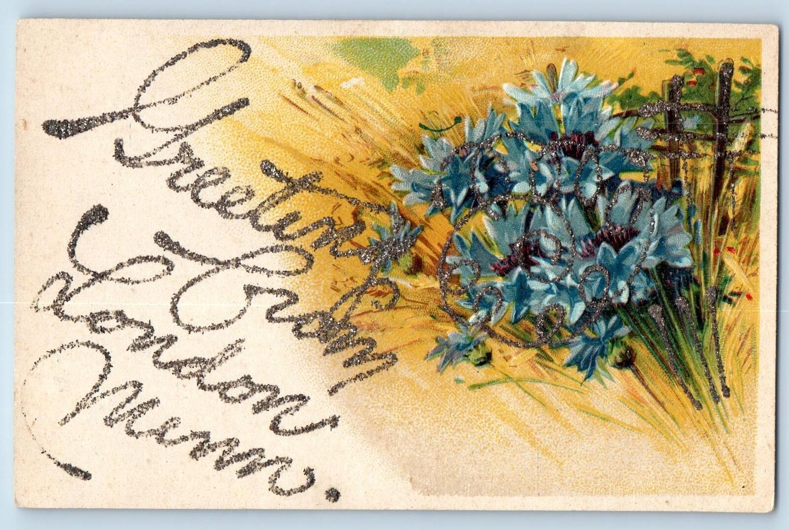 c1920's Greetings From London Glitters Flower Minnesota Correspondence Postcard