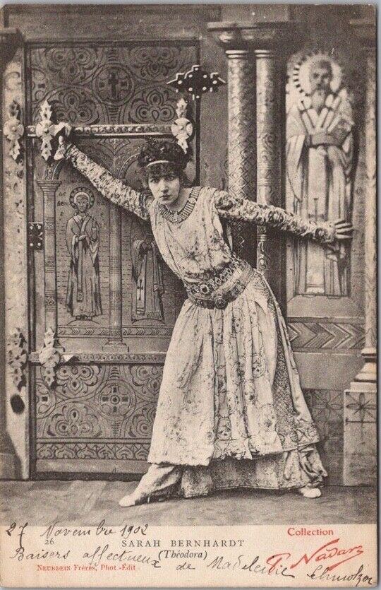 Vintage Actress SARAH BERNHARDT Postcard as Theodora / 1902 French Cancel
