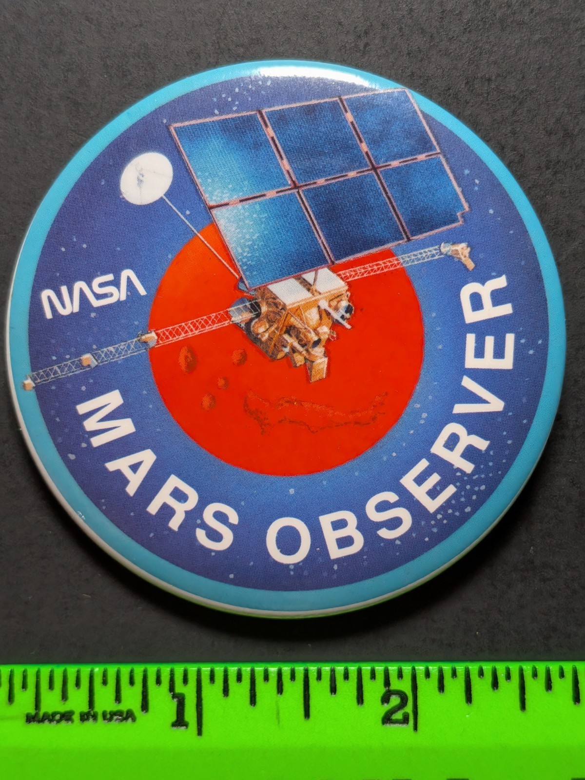 Vintage NASA Mars Observer Satellite Pinback Pin Vintage NASA Mars Observer Satellite Pinback Pin