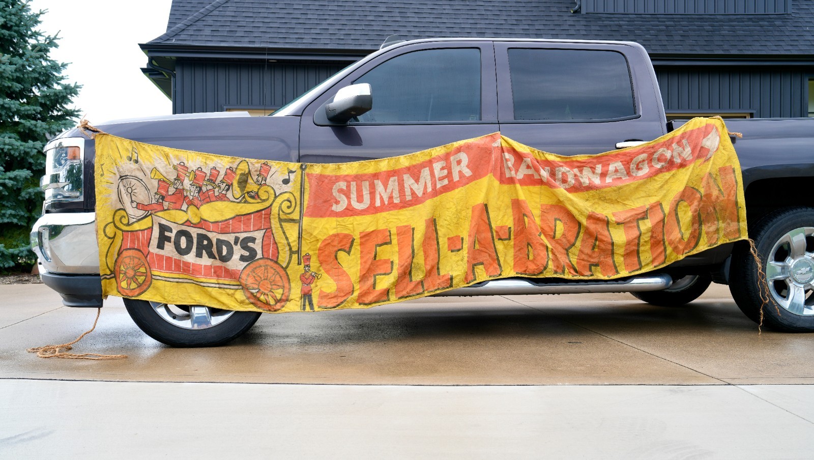 Vintage 1950s Ford Car Truck Dealer Parade Circus Banner Sign Canvas Band Wagon Vintage 1950s Ford Car Truck Dealer Parade Circus Banner Sign Canvas Band Wagon