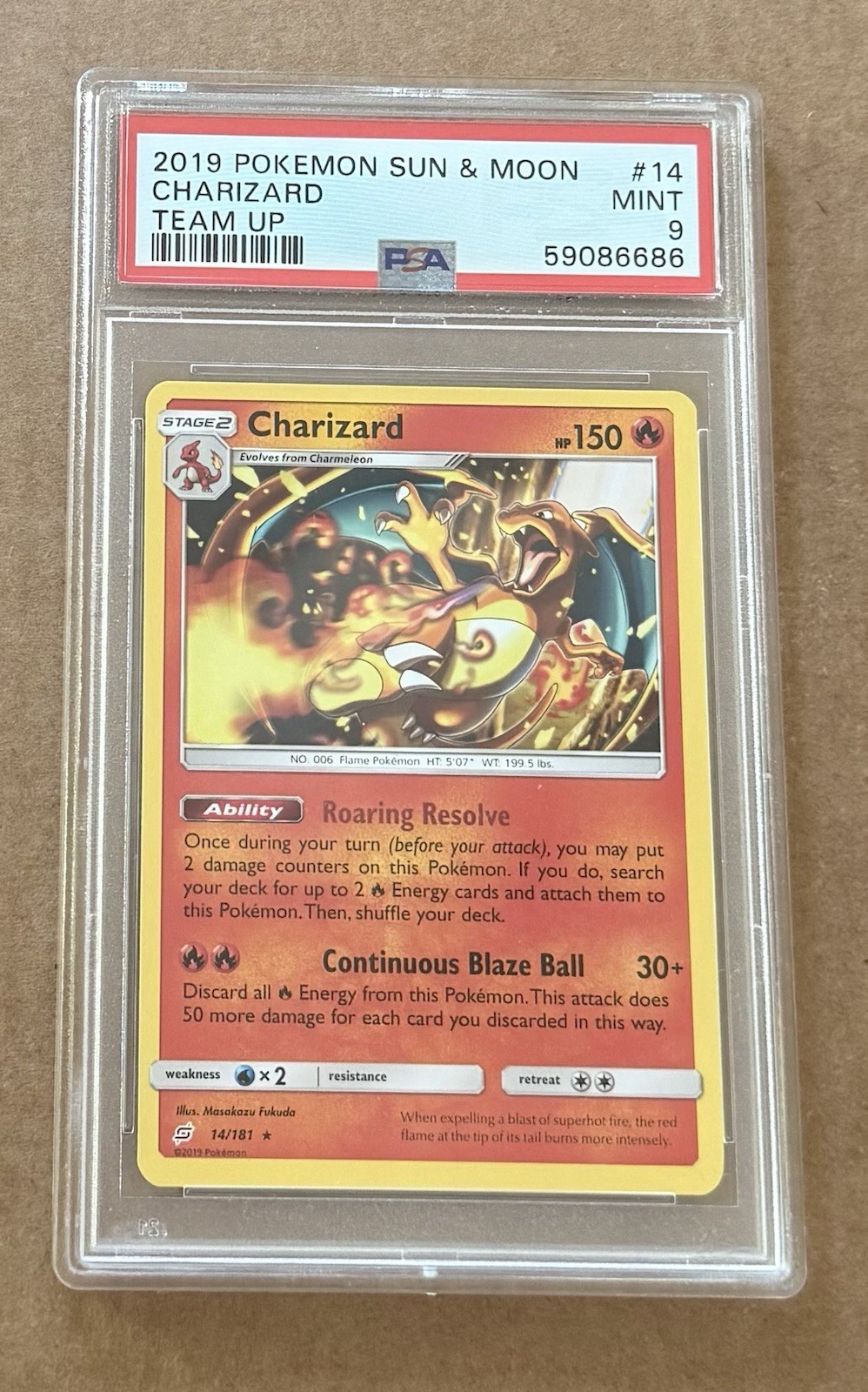 2019 POKEMON SUN & MOON TEAM UP #14 CHARIZARD PSA 9 MINT RARE