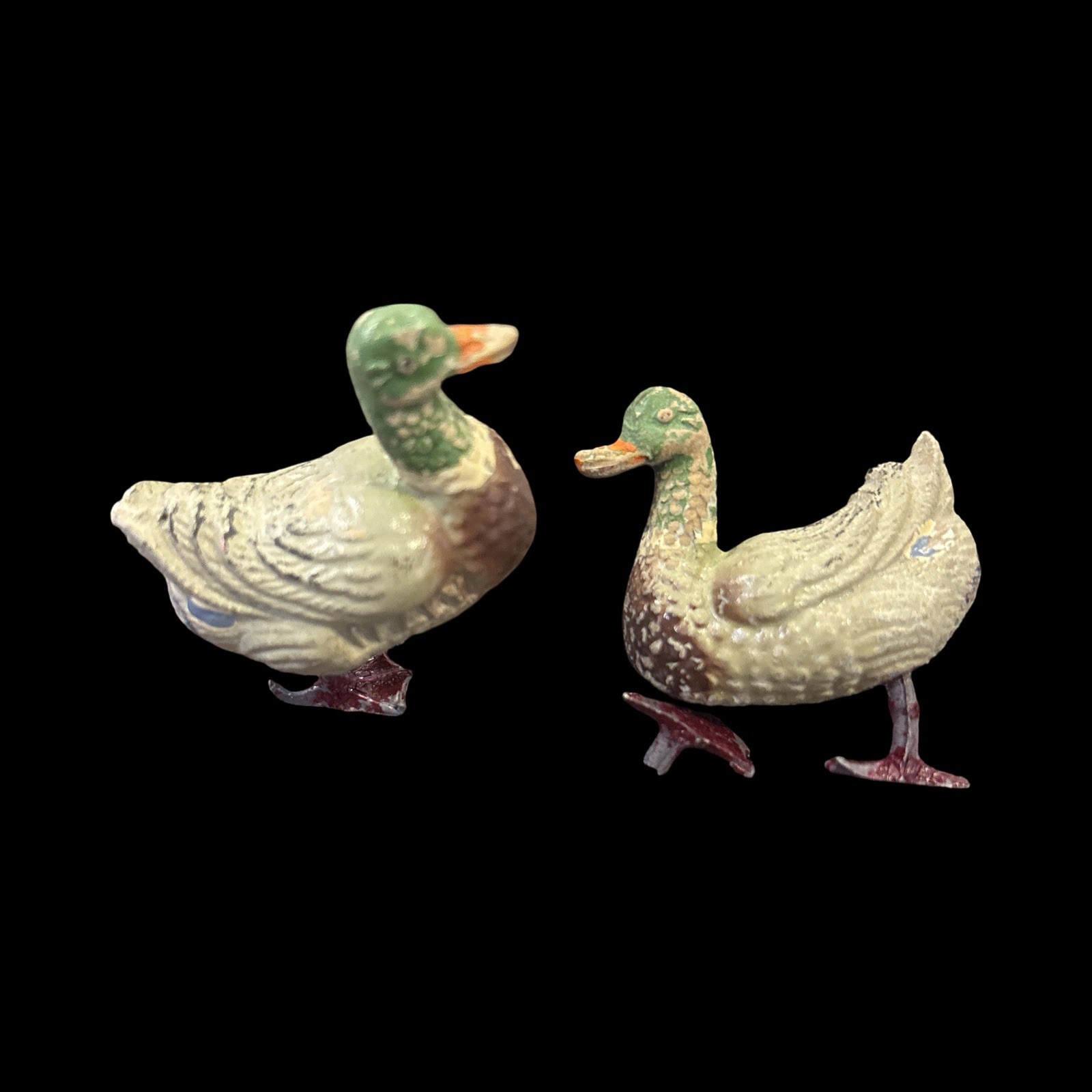 Lot Of 2 Antique Putz Italy Composition Mallard Ducks With Metal Feet & 1 Needs