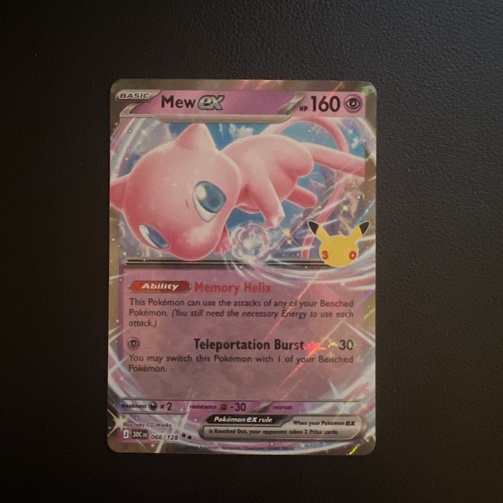 Pokémon TCG Card Mew ex 066/128 Pokémon 30th anniversary Ultra Rare Holo Pokémon TCG Card Mew ex 066/128 Pokémon 30th anniversary Ultra Rare Holo