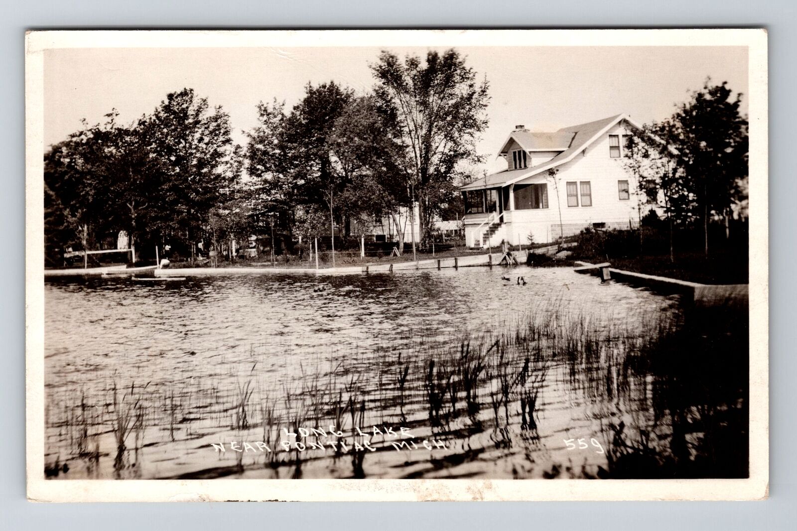Pontiac MI-Michigan RPPC, Scenic View of Long Lake, Real Photo c1920 Postcard