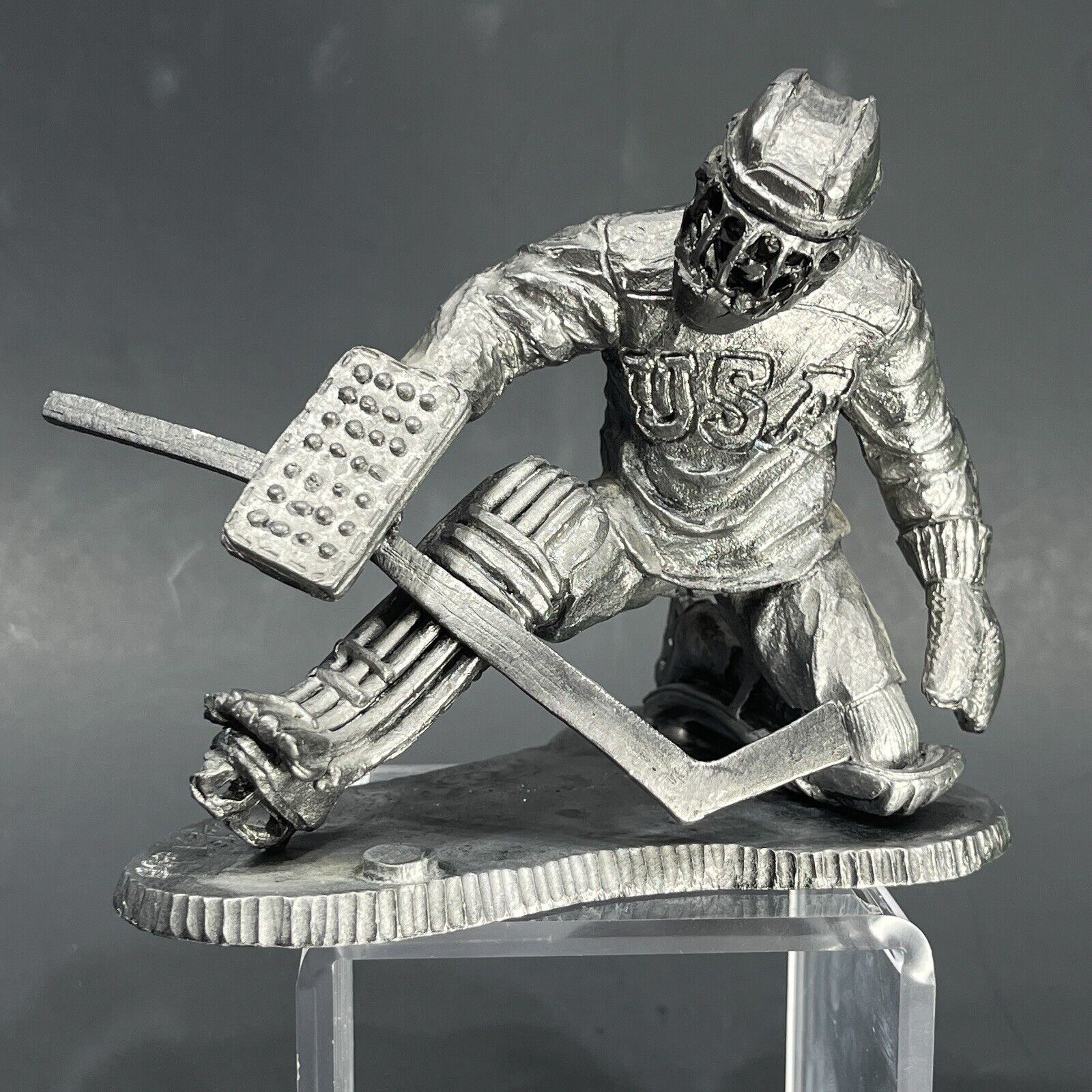 VINTAGE 1987 Michael Ricker USA Olympic Hockey Player Pewter Sculpture Goalie