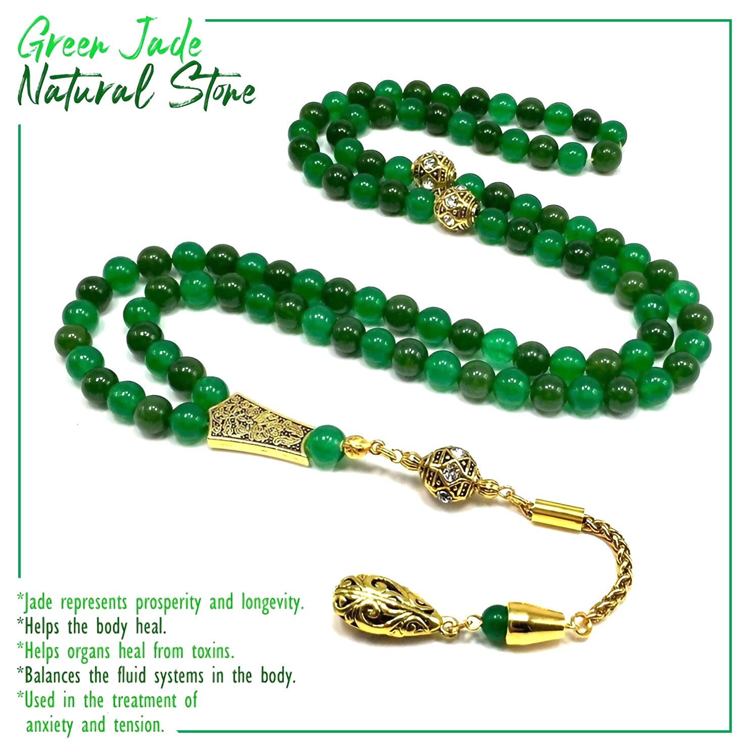 Green Jade Stone Prayer Beads Tesbih Tasbih Tasbeeh Misbaha (8mm 99 Beads) Green Jade Stone Prayer Beads Tesbih Tasbih Tasbeeh Misbaha (8mm 99 Beads)