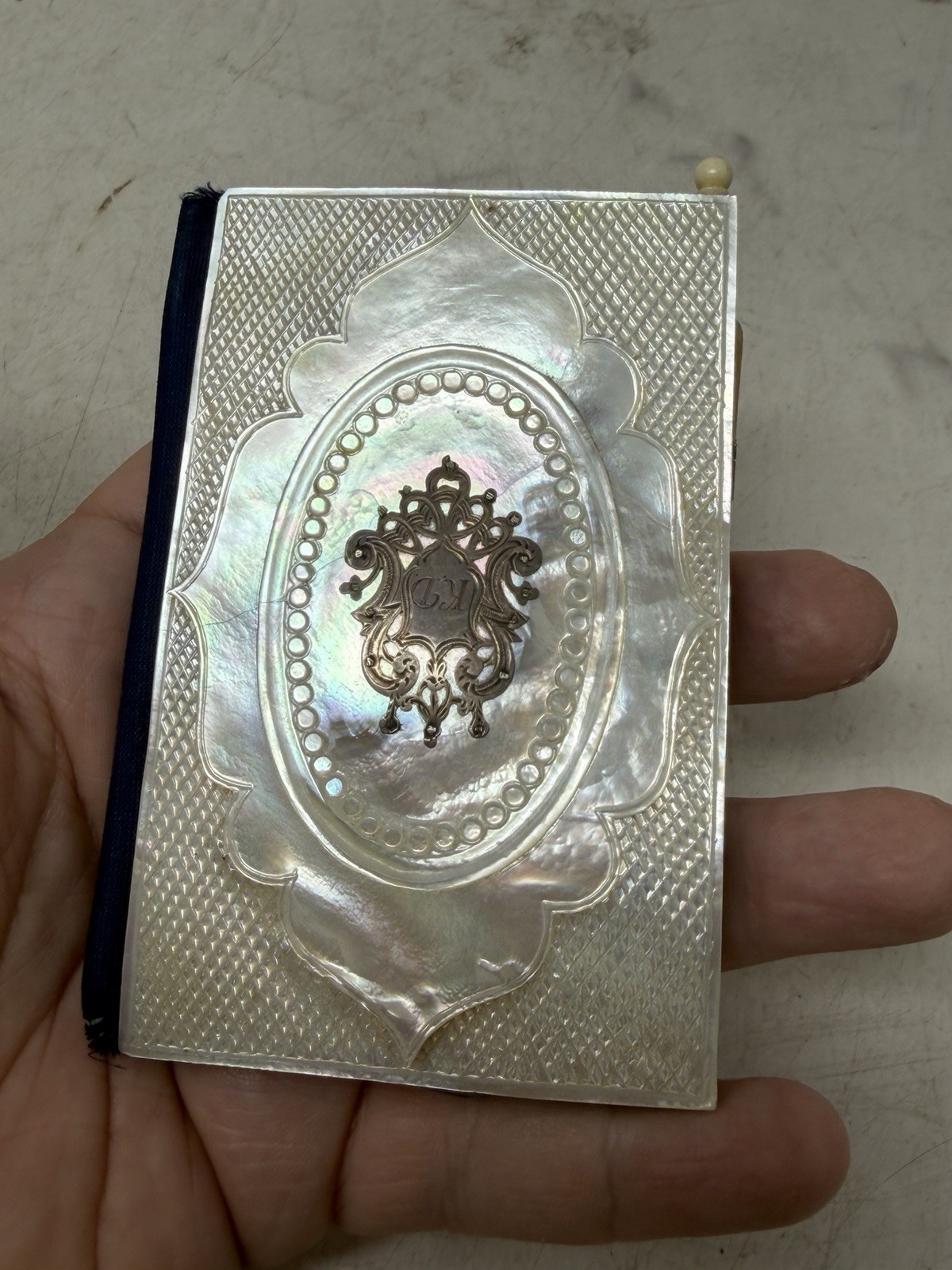 Antique Victorian Mother of Pearl Aide Memoire Notebook Pencil Monogram