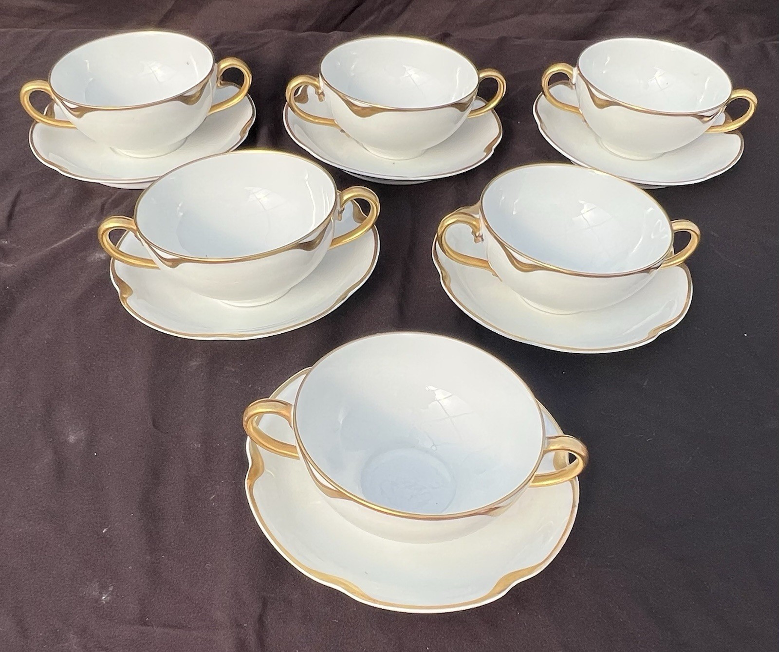 6 Sets Haviland Silver Anniversary Cream Soup & Coffee Saucers EUC
