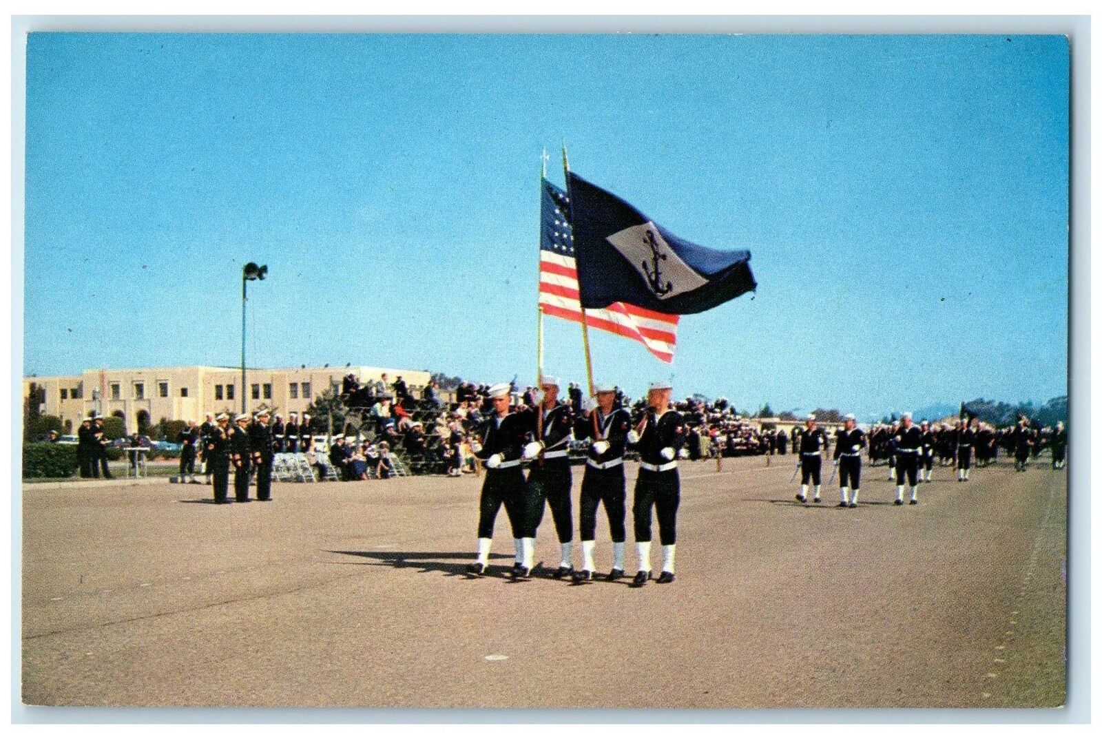 c1950's Recruit Brigade Review US Naval Training San Diego California Postcard
