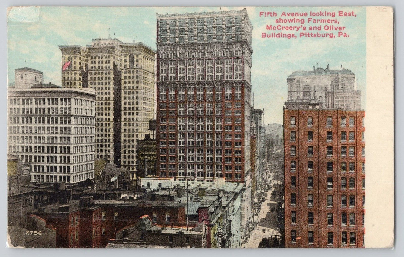 Postcard Fifth Avenue Looking East, showing Farmers, Mcreery's, Pittsburg, PA