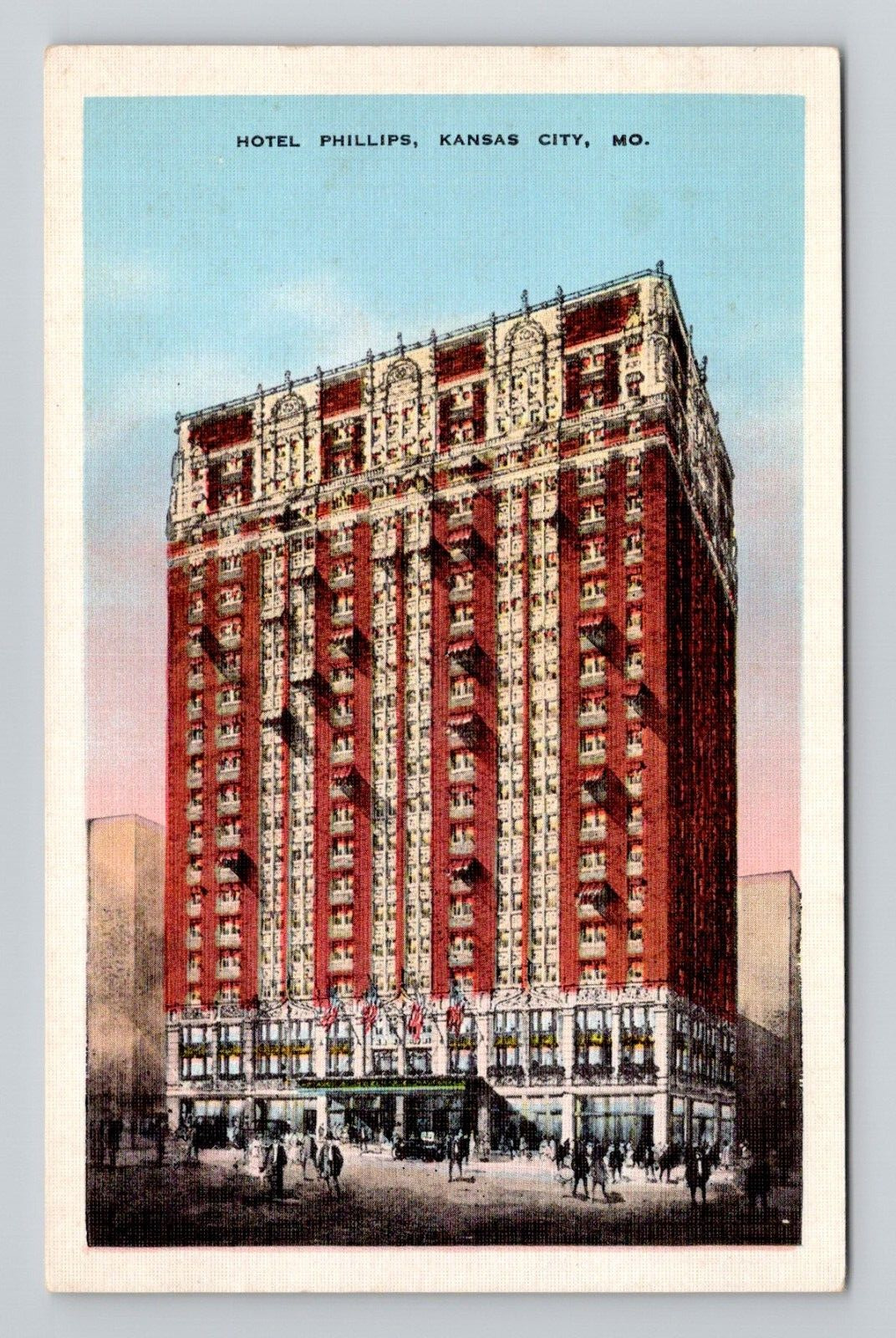 Postcard Hotel Phillips in Kansas City Missouri, Vintage Linen N20
