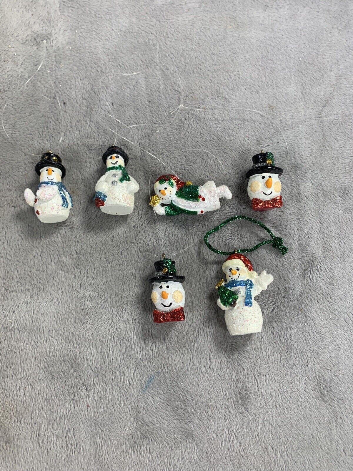 Cute Sparkly Resin Snowman Ornaments Lot Of 6