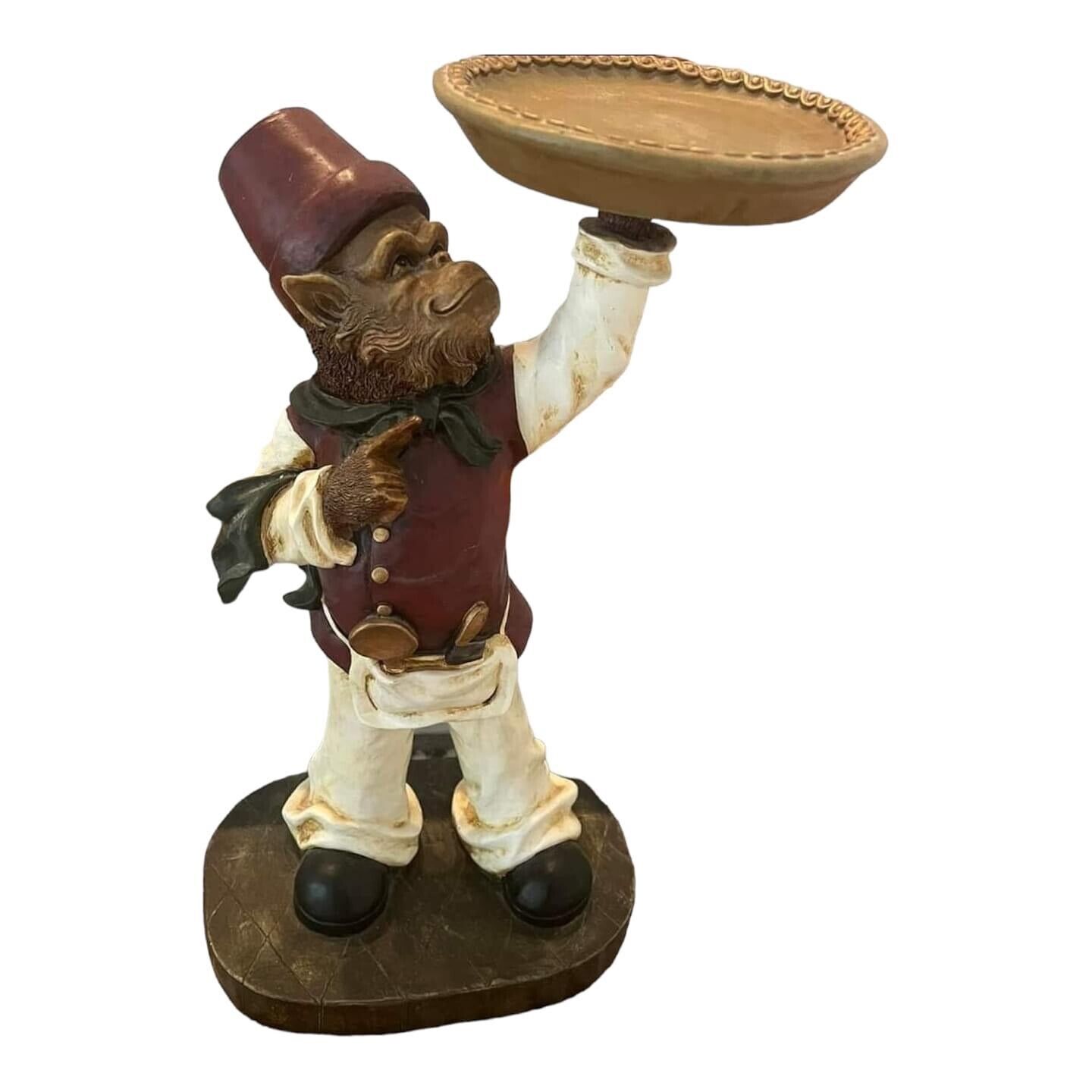 Monkey Chef Statue Kitchen Butler Platter Decor Server 15 Inches Display Quirky