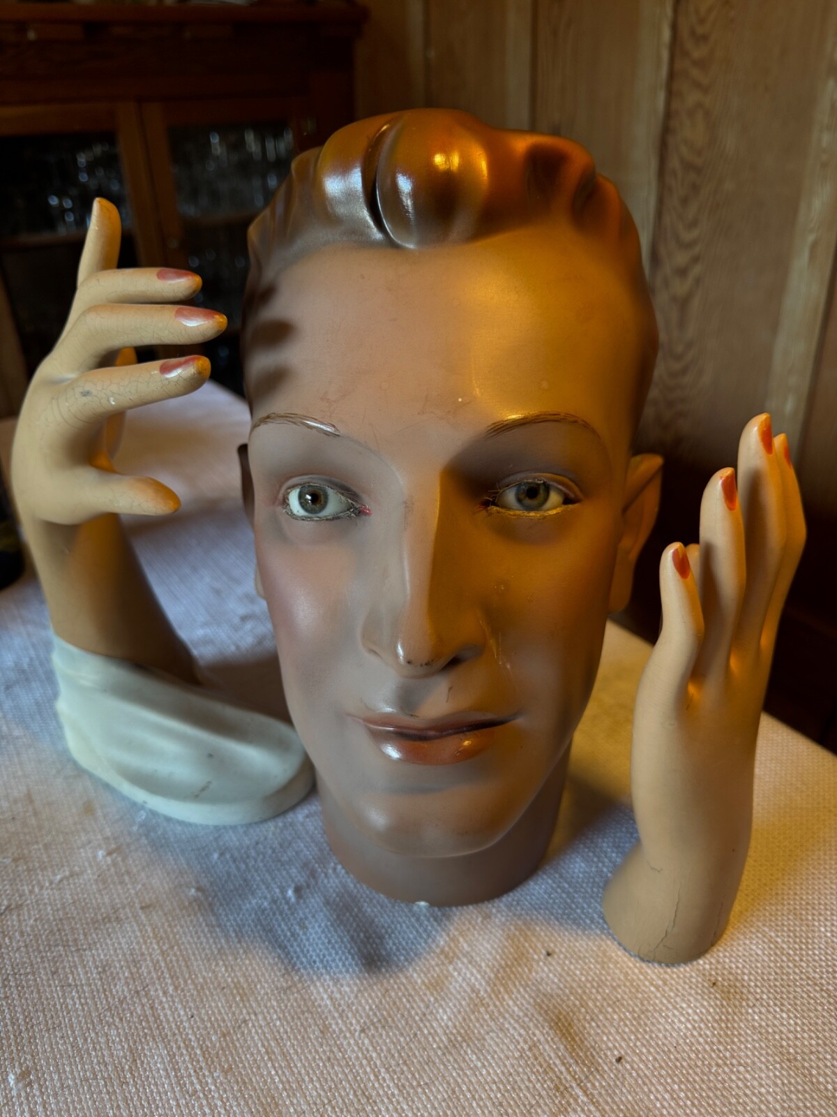 1940\'s-1950\'s Male Mannequin Head with Glass Eyes