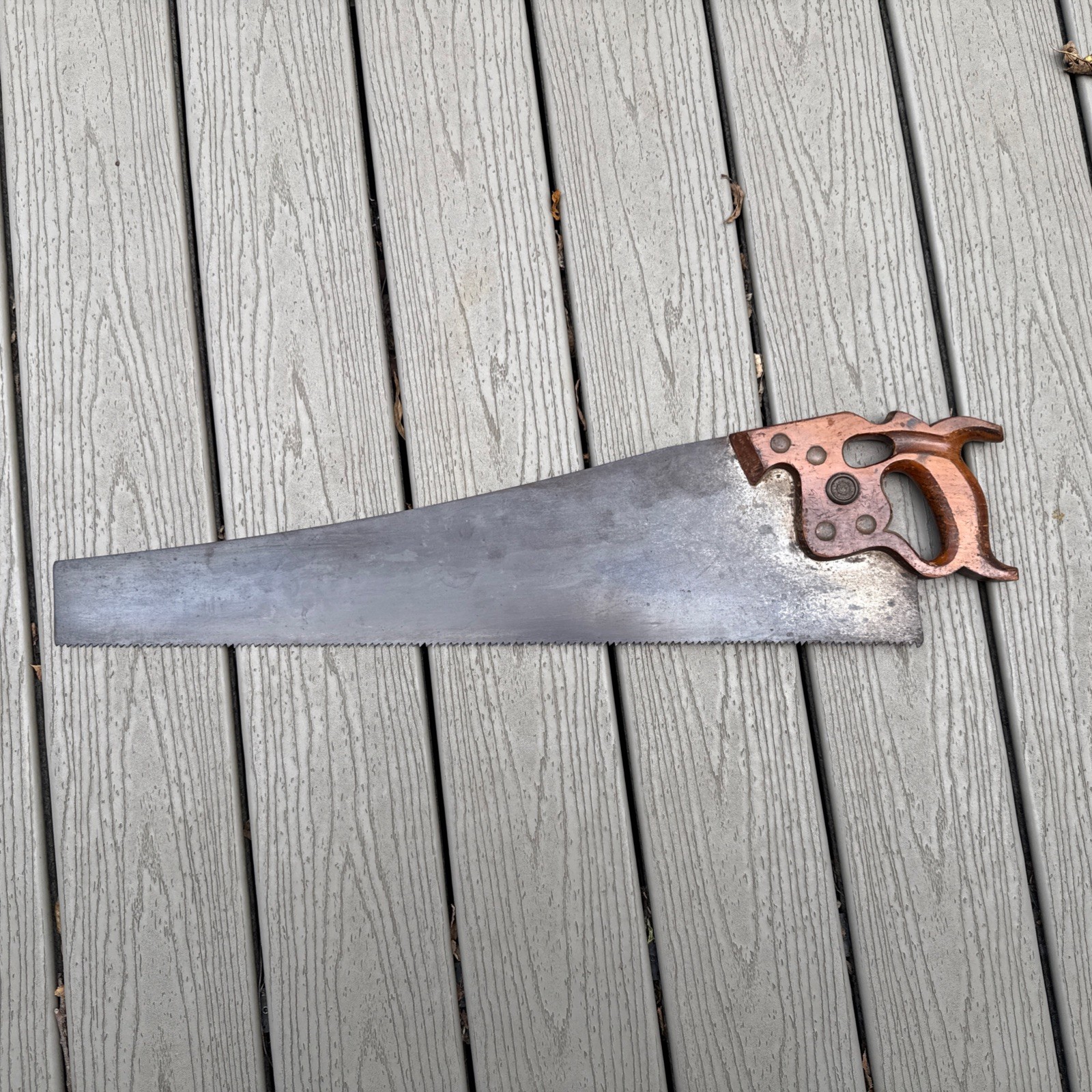 Henry Disston & Sons D-8 Hand Saw 26” Blade 5 PPI Thumb Hole Handle Phila Medal